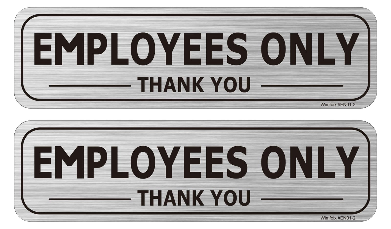 2 Pack Employees Only Sign Stickers 9"x2.5", Back Adhesive, Metal like Brushed Silver, Waterproof and Fade Resistant Vinyl, for Business Door Wall