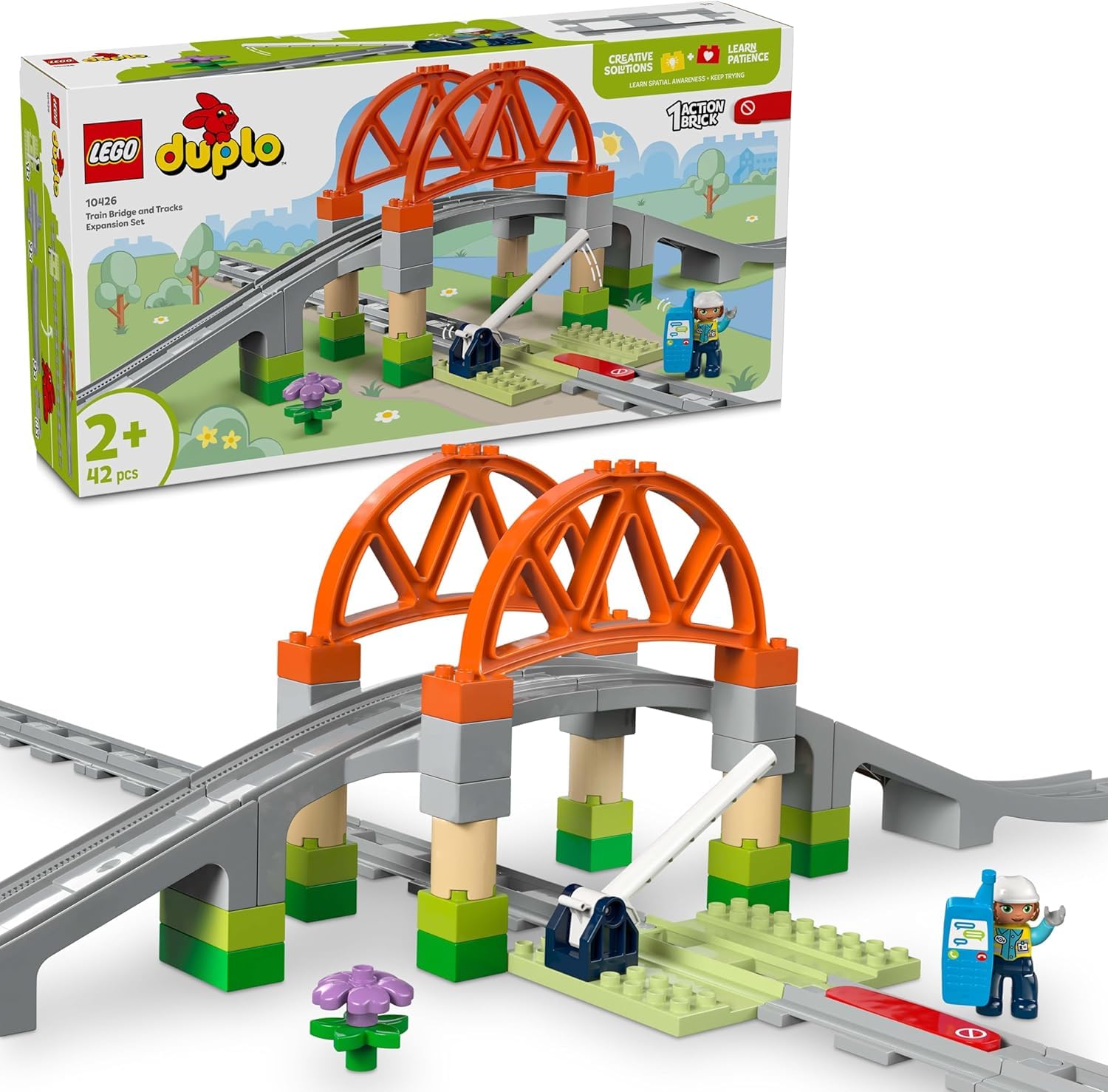 LEGO DUPLO Interactive Adventure Train + Train Bridge and Tracks Expansion Set Educational Toddler Learning Toy 10427 + 10426