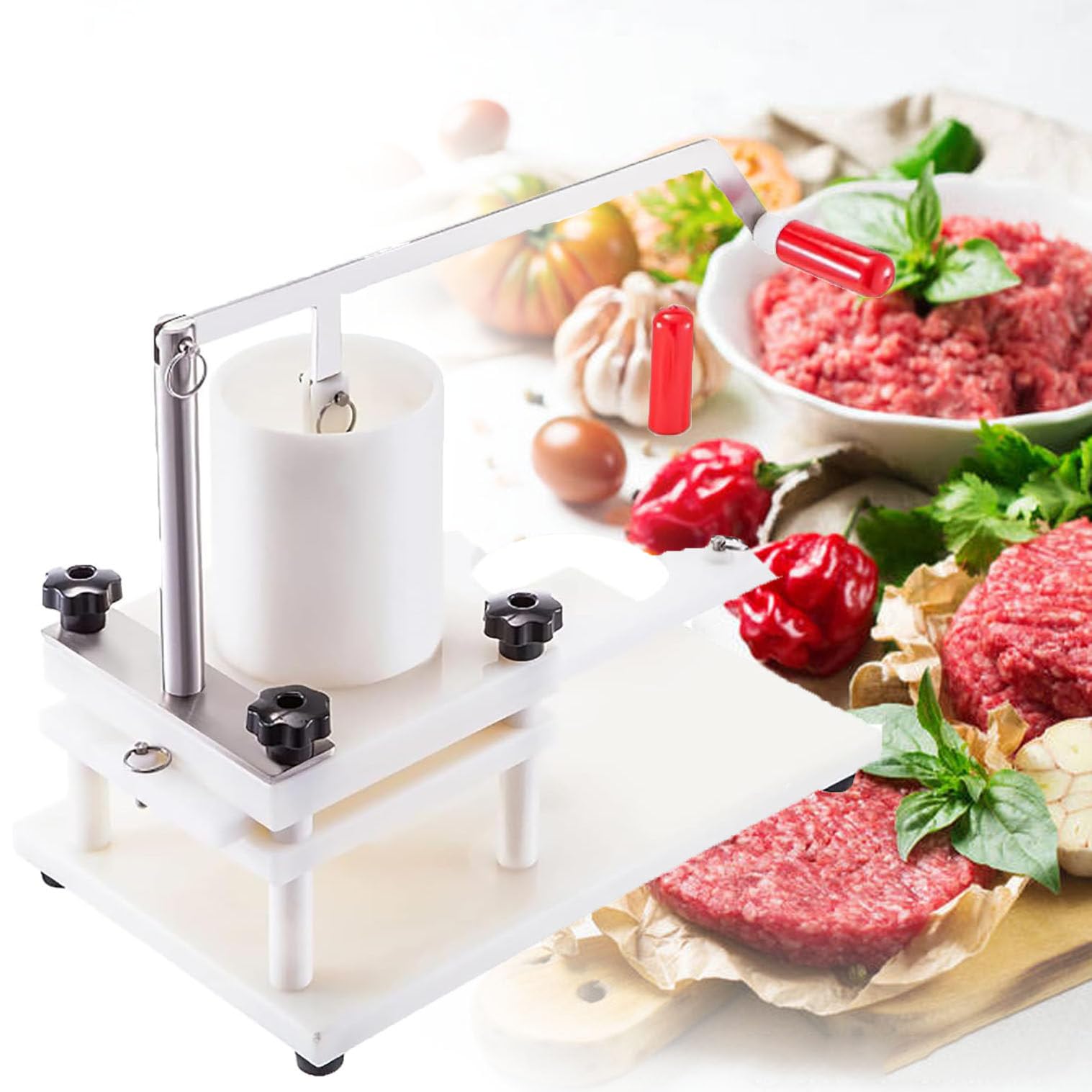 Professionelle Hamburgerpresse, Pattypresse, manuelle Hamburger-Formmaschine, 1,5 kg großer Trichter, Tischplatte festes Design, kommerziell