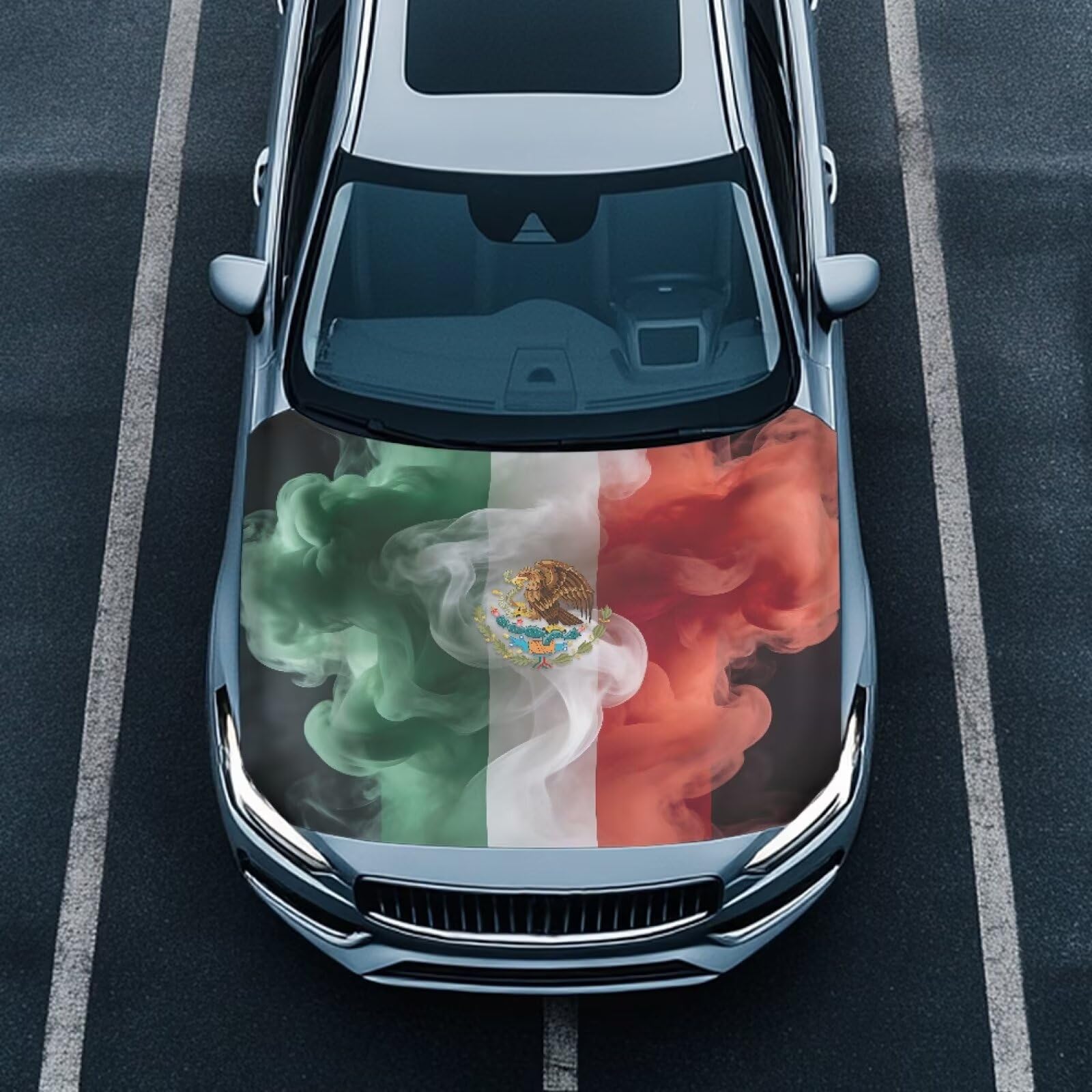 Car Hood Cover Mexican Flag Print Hood Covers for SUV Trucks,Stretch Elastic Car Front Hood Protective Cover,Washable &amp; Removable,Universal Auto Accessories Exterior