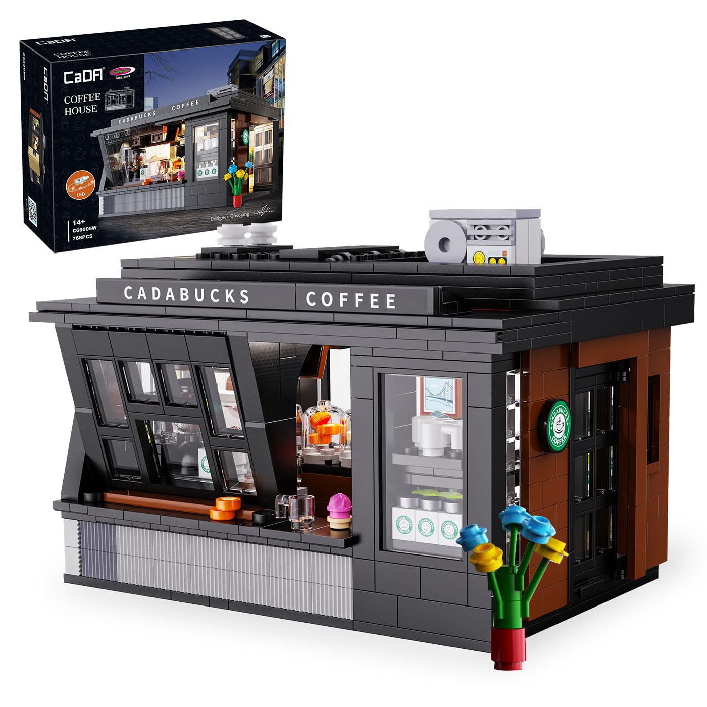 JAMARA 402884 CADA Coffee House Bricks – dai 14 anni in su, tecnica per ragazzi e ragazze, idea regalo, set di mattoncini a morsetto, kit con luce LED, design curato nei dettagli