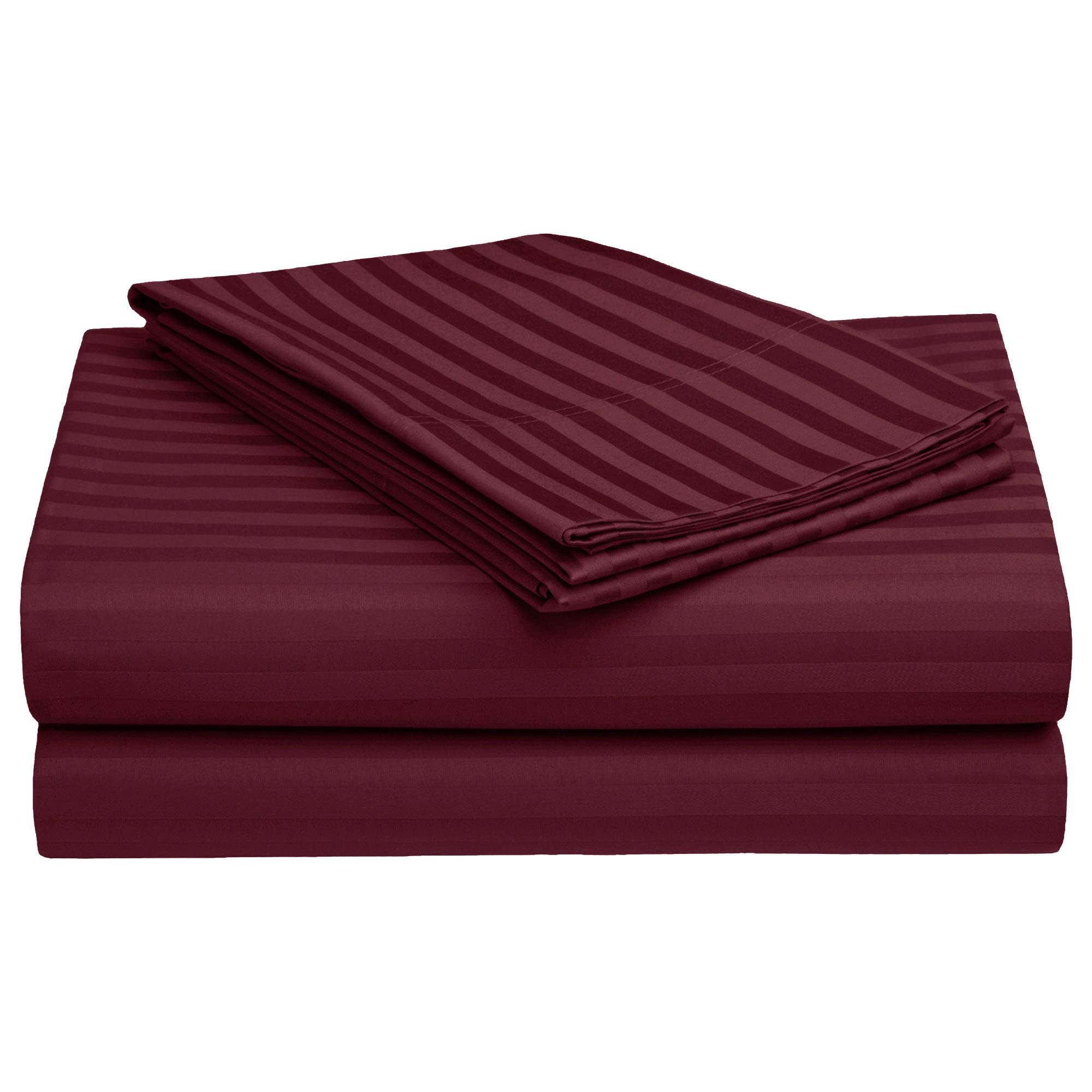Story@Home Forever XL 300 TC 100% CottonSatin Stripes Pattern King size Bedsheet With 2 Pillow Cover, Maroon