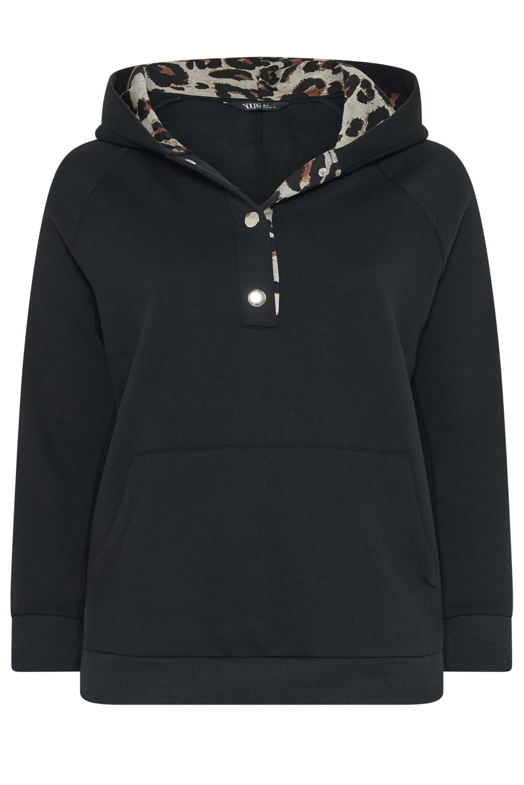 Yours Curve Grey Leopard Contrast Hoodie - Women's - Plus Size Curve
