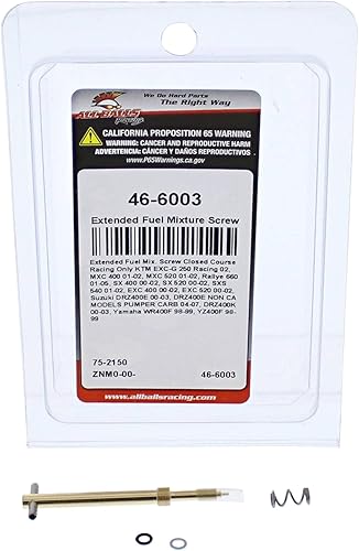 Miniatura 3 de All Balls Tornillo de mezcla de combustible extendido (46-6003) para KTM EXC 400 2000 2001 2002, EXC 520 2000 2001 2002, EXC-G 250 Racing 2002, MXC