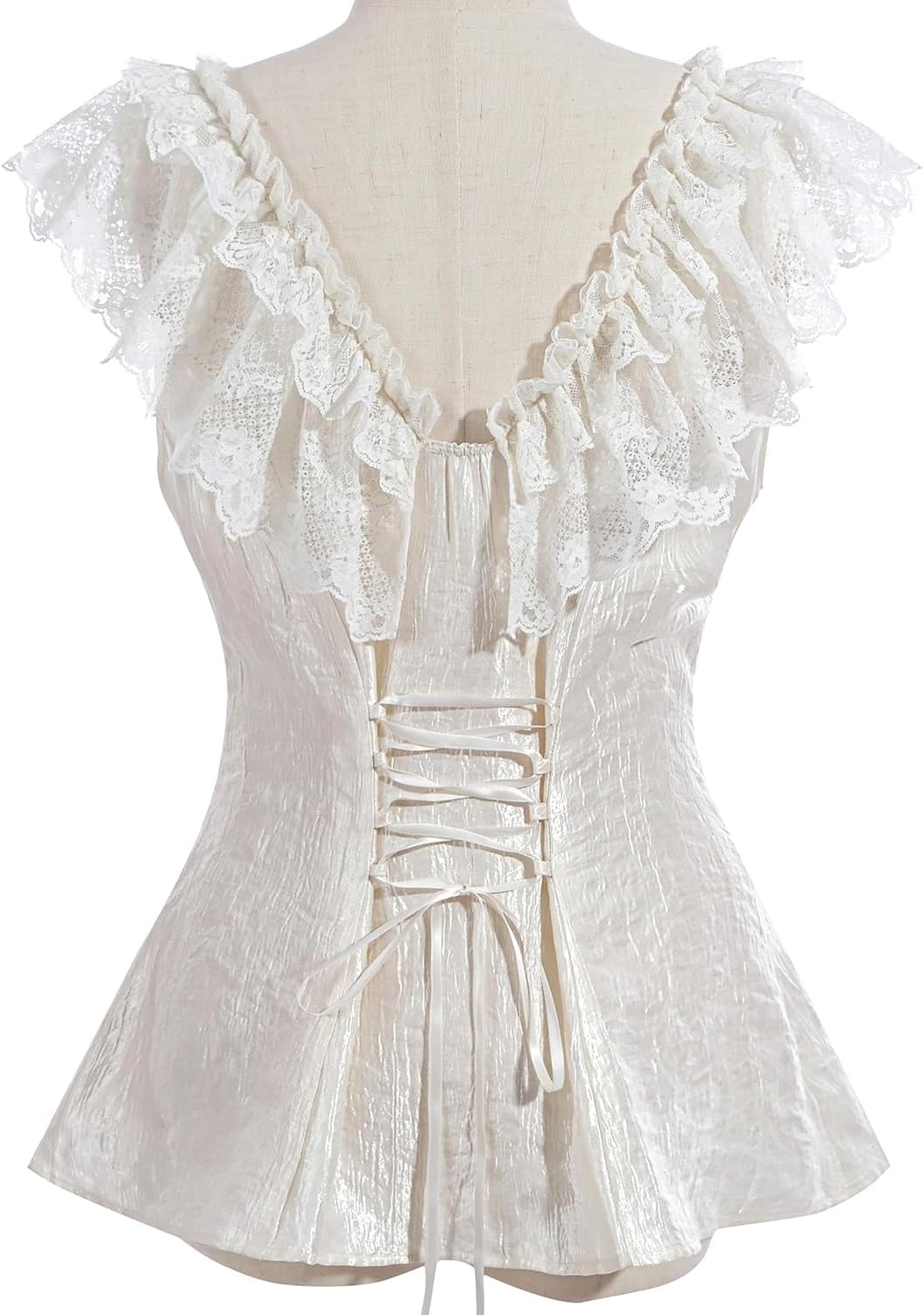 CR ROLECOS White Victorian Blouse for Women Ruffle Lace Renaissance Shirt 2025 Vintage Sleeveless Summer Top - Image 3