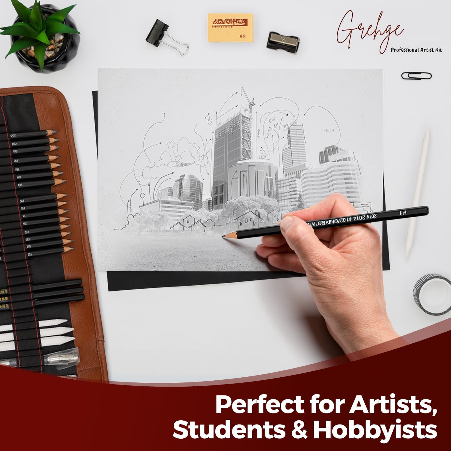 AOLDHYY Sketching Pencil Set, 24 Pcs Graphite Drawing Pencil for Artists Adults Children Include 12B 10B 8B 7B 6B 5B 4B 3B 2B B HB 2H 4H 6H Pencils, Charcoal Pencils, Canvas Pencil Bag and Accessories