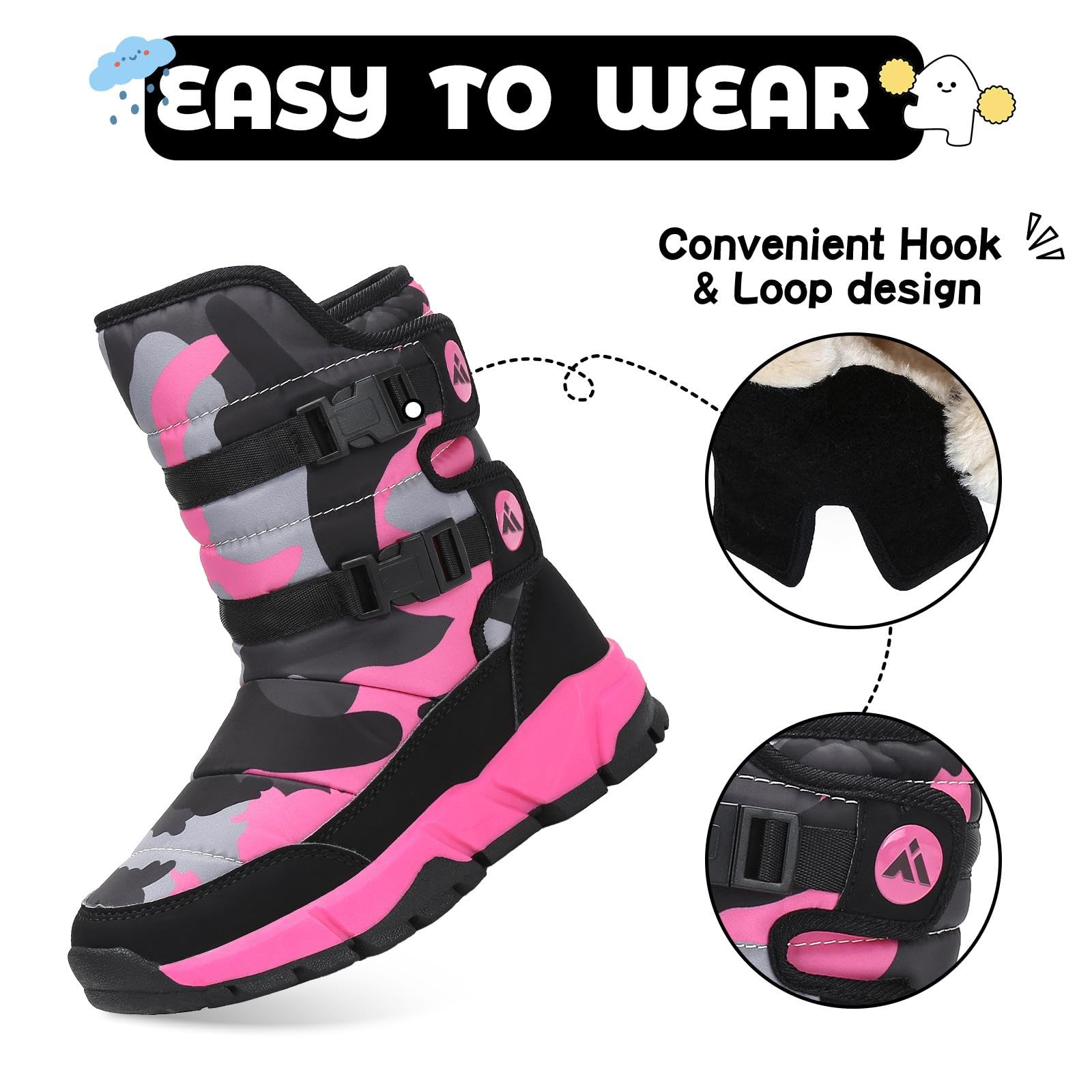 Mishansha Bambini Stivali da Neve Ragazze Caldo Fodera Stivaletti Invernali Ragazzi Scarpe Comodo Antiscivolo