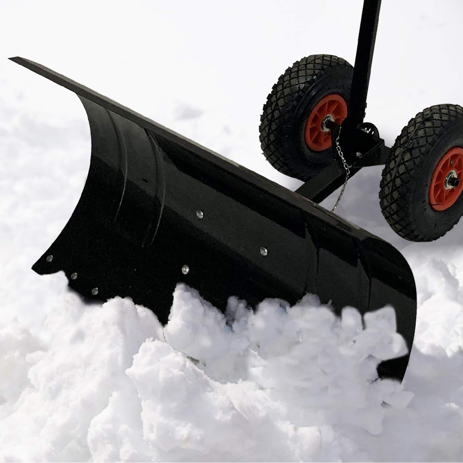 NAIZY szufla do śniegu z 5-stopniową regulacją wysokości, odśnieżarka z kołami o średnicy φ25 cm, z metalową tarczą z 74 cm szeroką plastikowa łopatą, odśnieżarka do podjazdów, ogrodów, chodników