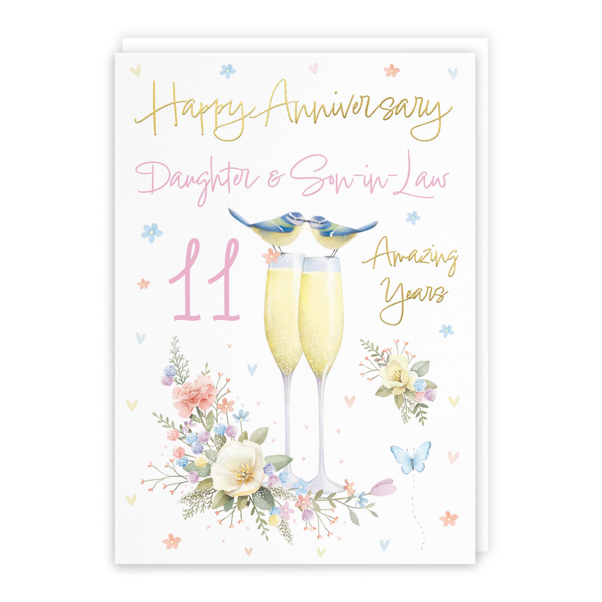 Hunts England - Daughter And Son-in-Law 11th Anniversary Card - A5 Size - Champagne Flutes - Gold Foil - 11th Anniversary Card For Daughter And Son-in-Law - Milo's Gallery โ image 1
