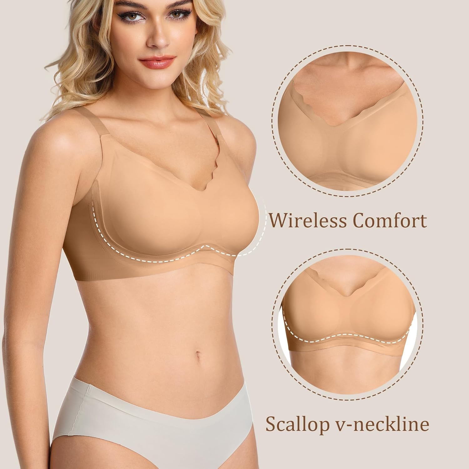 Wireless Bras for Women with Support, No Wire Push Up Bra, No Underwire Soft Padded Comfort Bralettes T-Shirt Everyday Bras - Image 3