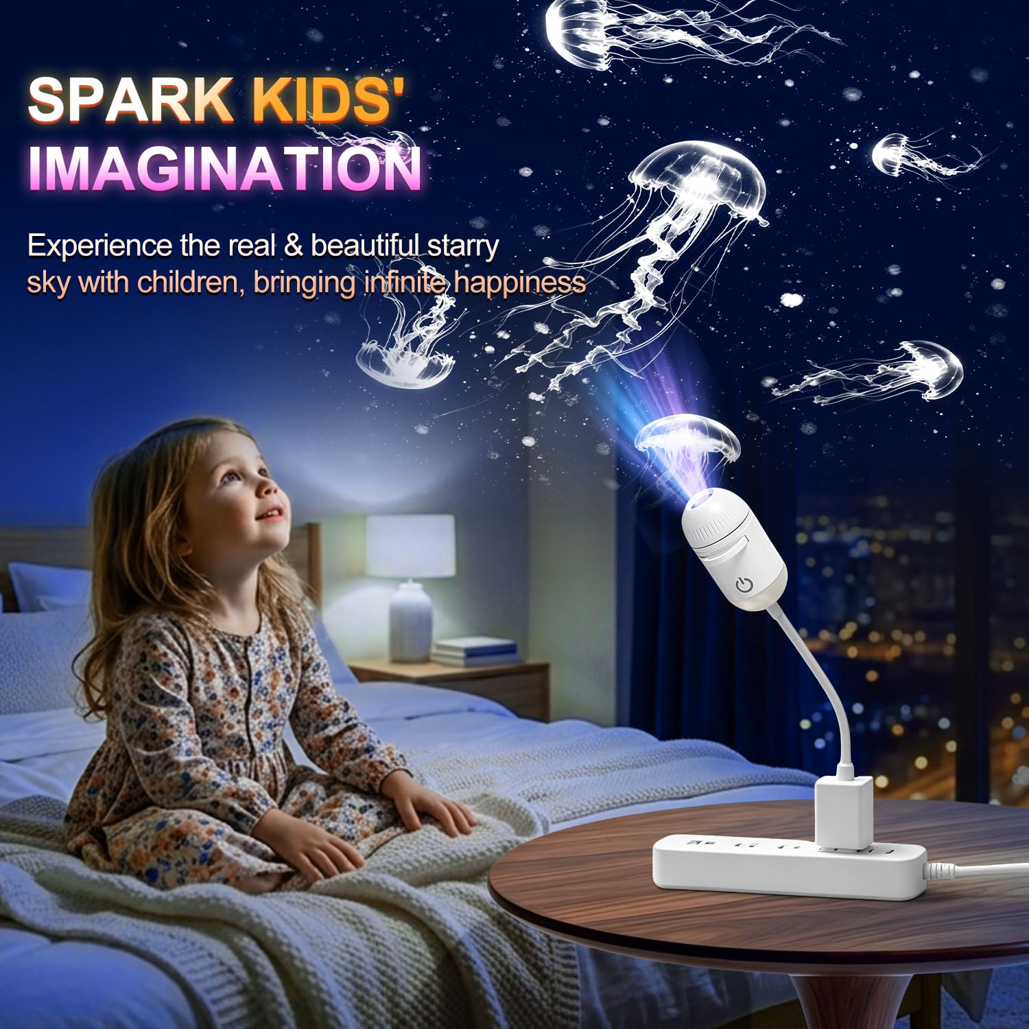 Veilleuse projecteur galaxie 2 en 1 USB pour chambre d'enfant | Luminosité réglable, décoration murale de voiture et de chambre – 24 films