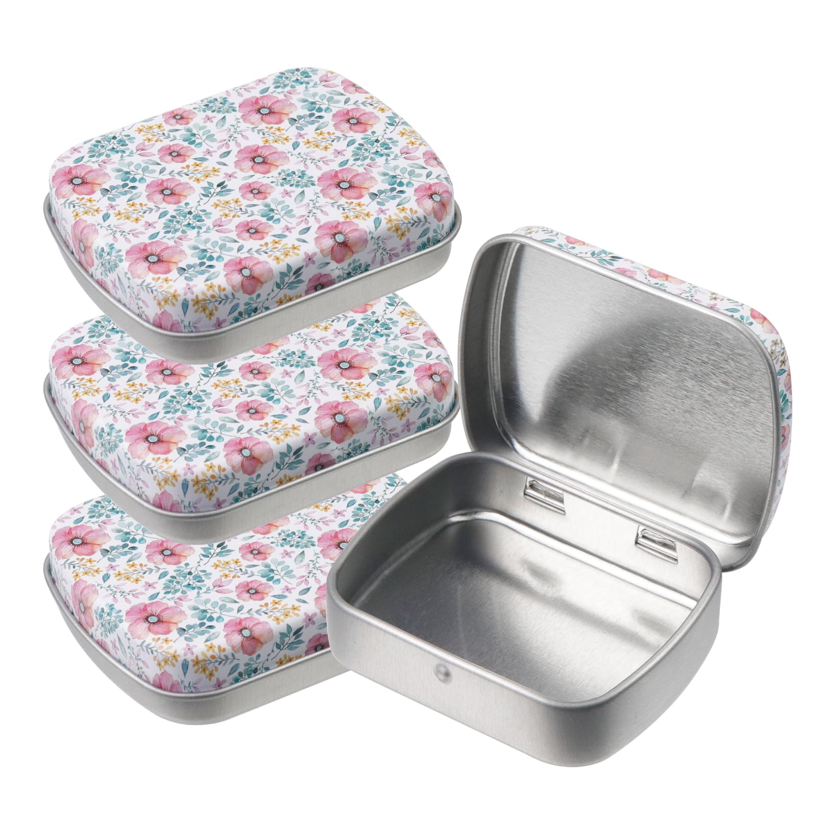 Uxcell 4Pcs Red Metal Tin Box Containers - 3.4x2.4x0.7 Inch, Hinged Lid, Portable Storage