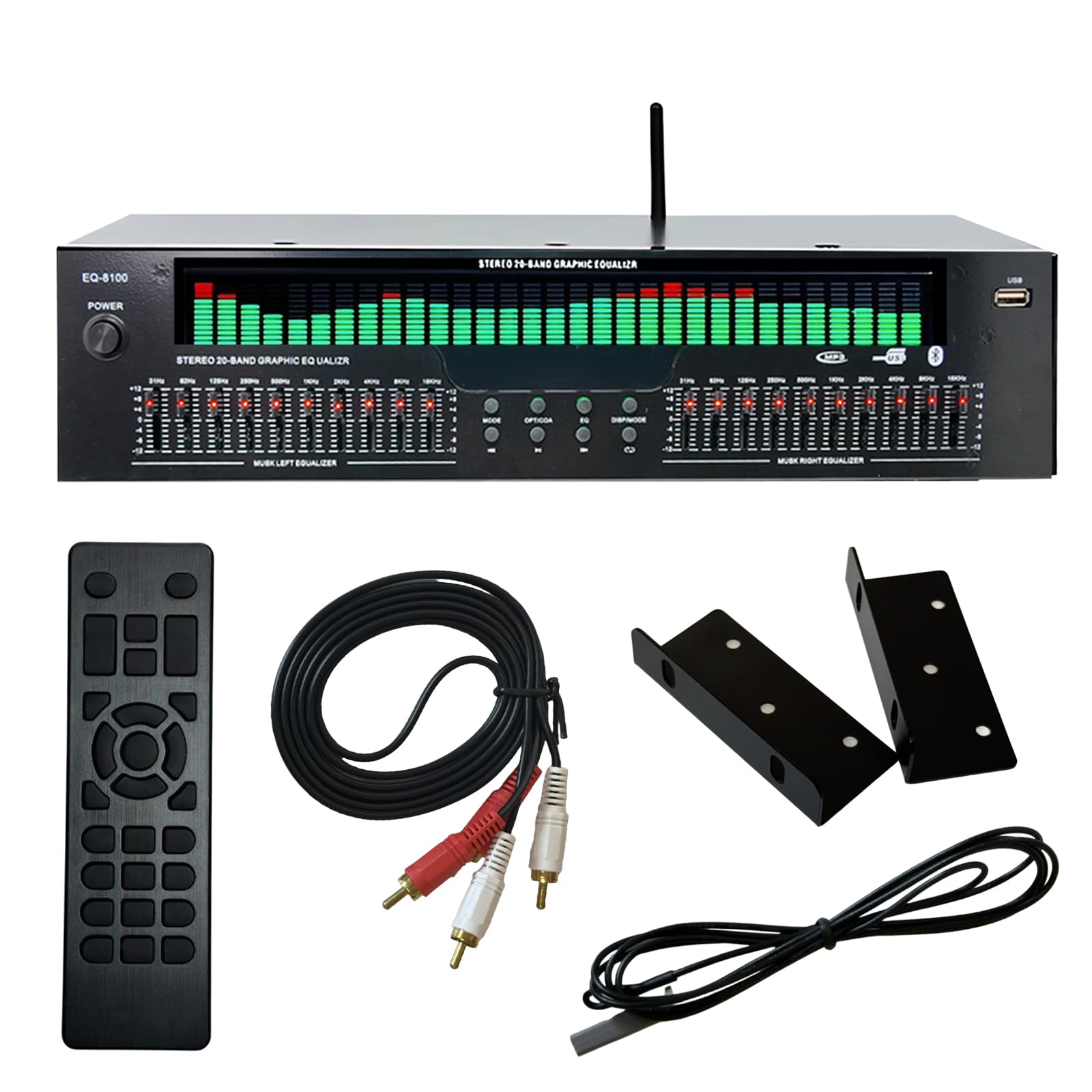 Ecualizador Digital 31 Bandas, Visualizador de Audio con Pantalla LED de Espectro, Ecualizador Gráfico Profesional con 31 Canales Dinámicos, Doble Control Sonido Independiente de 10 Bandas, Procesador