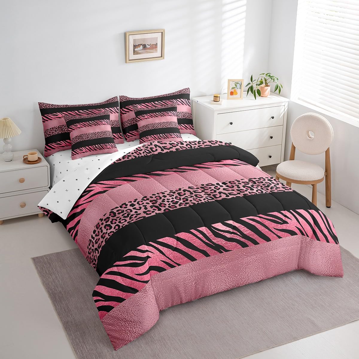Amazon.com: 7 Pieces Full Size Pink Leopard Print Kids