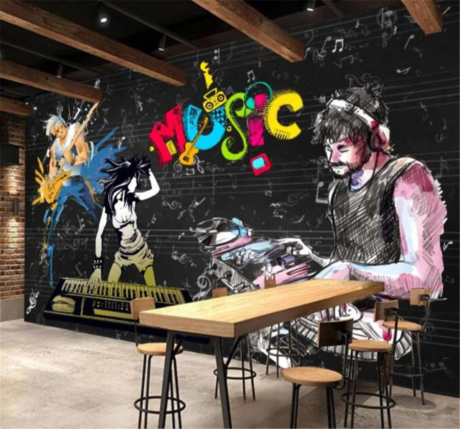 Créatif Dessin À La Main Classique Musique Bar Personnalisé Papier Peint 3D Moderne Soie Texturée Haut De Gamme Idéal Pour Le Salon Et La Chambre à Coucher-430cm×300cm