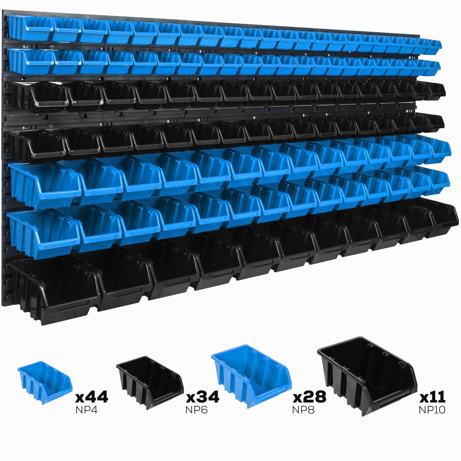 Sistema de Almacenamiento de Pared Organizador Taller, 1728 x 780 mm, 117 Unidades, Cajas Apilables, Estantería de Almacenamiento Visual, Placas de Pared Extrafuertes, Ampliable, Almacenaje Trastero