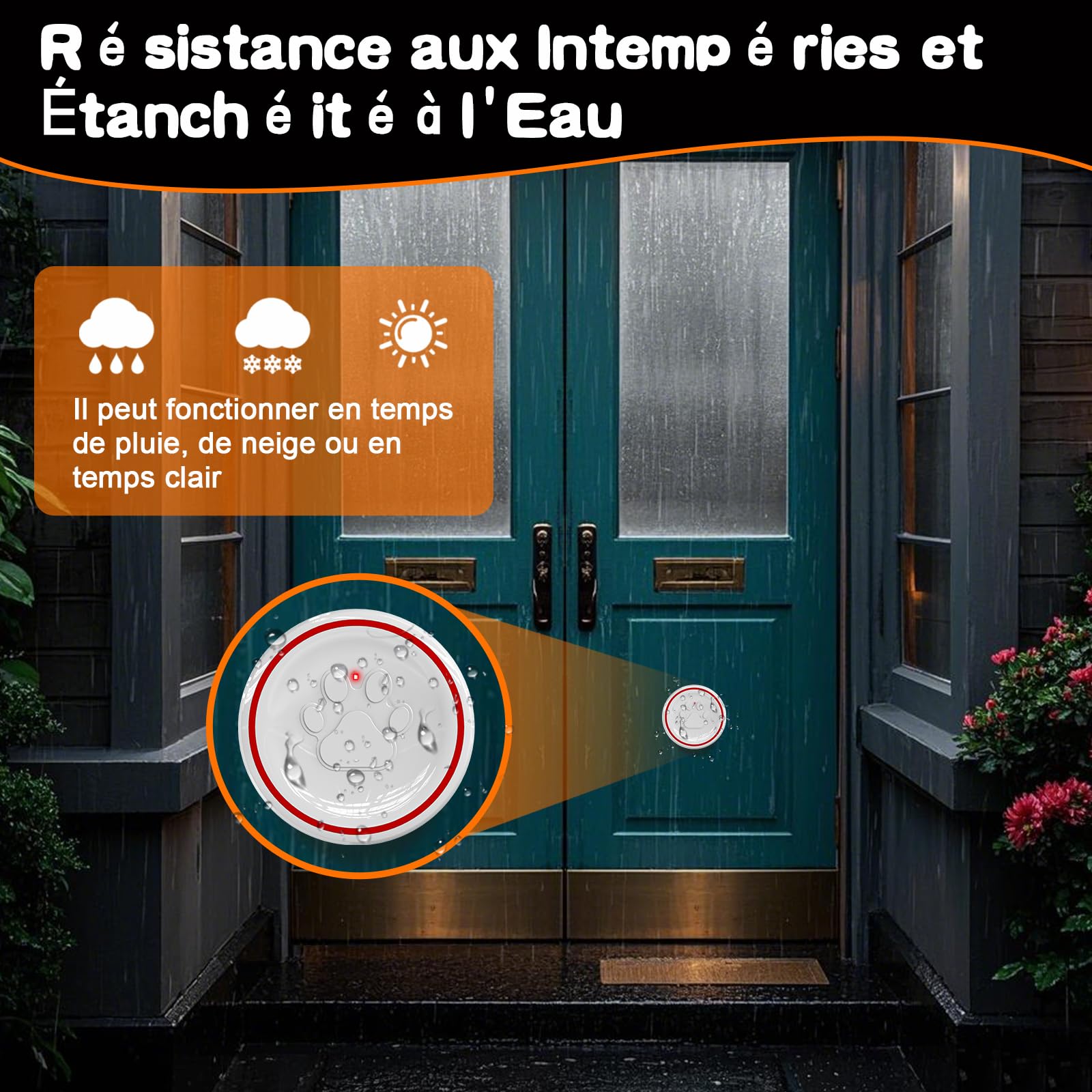ChunHee Sonnette pour Chien Porte/Carillon pour Chat/Cloche Porte Chien - Entraînement aux Toilettes, sans Fil Étanche IP55, 55 Mélodies (1 Récepteur + 1 Émetteur)