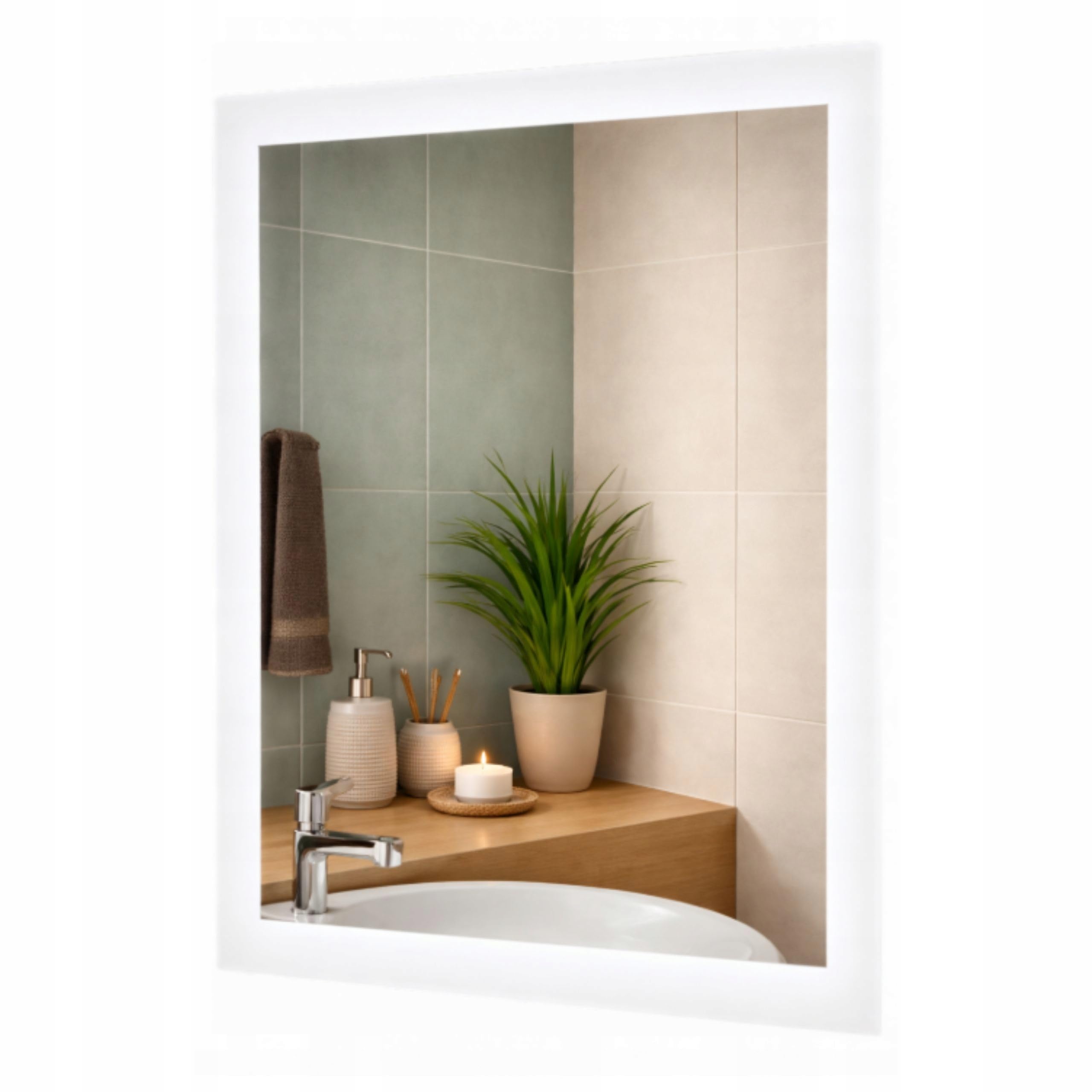 Agritrade AK LED Bathroom Mirror 50x70 cm, Backlit Illuminated Frameless Wall Mounted, 4000K Neutral White, Wall Switch Operated - TAURUS