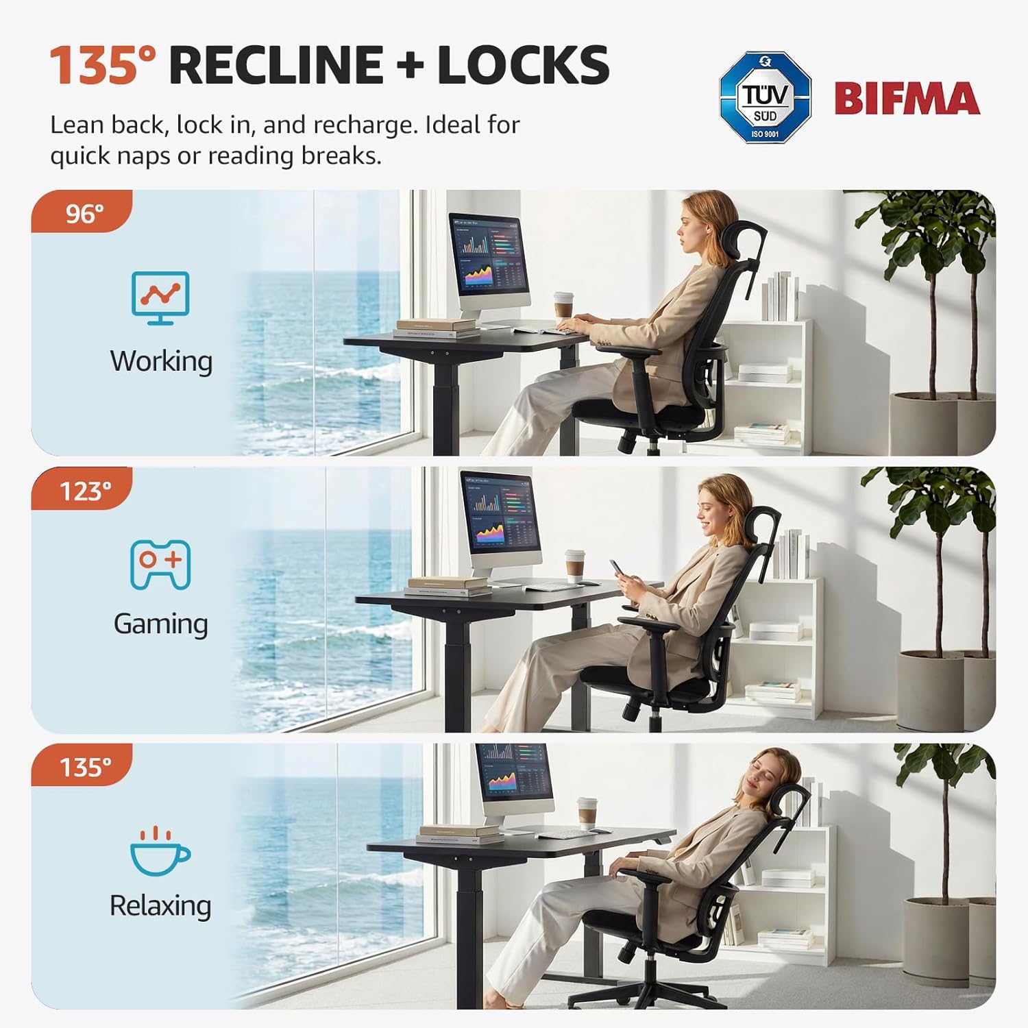 Ergonomic Office Chair Mesh Chair,Home Office Desk Chairs with Adjustable Lumbar Support, Comfortable Computer Gaming Chair, Office Chair for Long Hours (Black) - Image 8