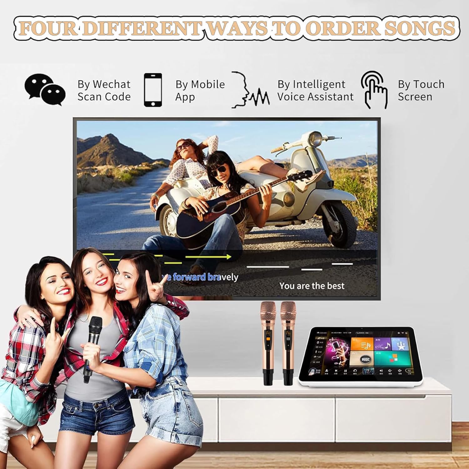 Karaoke-Maschine Mit 4k-HD-Touchscreen, Kabelloser WLAN-/Bluetooth-Verbindung Und Android 10 Dual-Betriebssystem Für Partys Und Unterhaltung Für Erwachsene Black-4TB