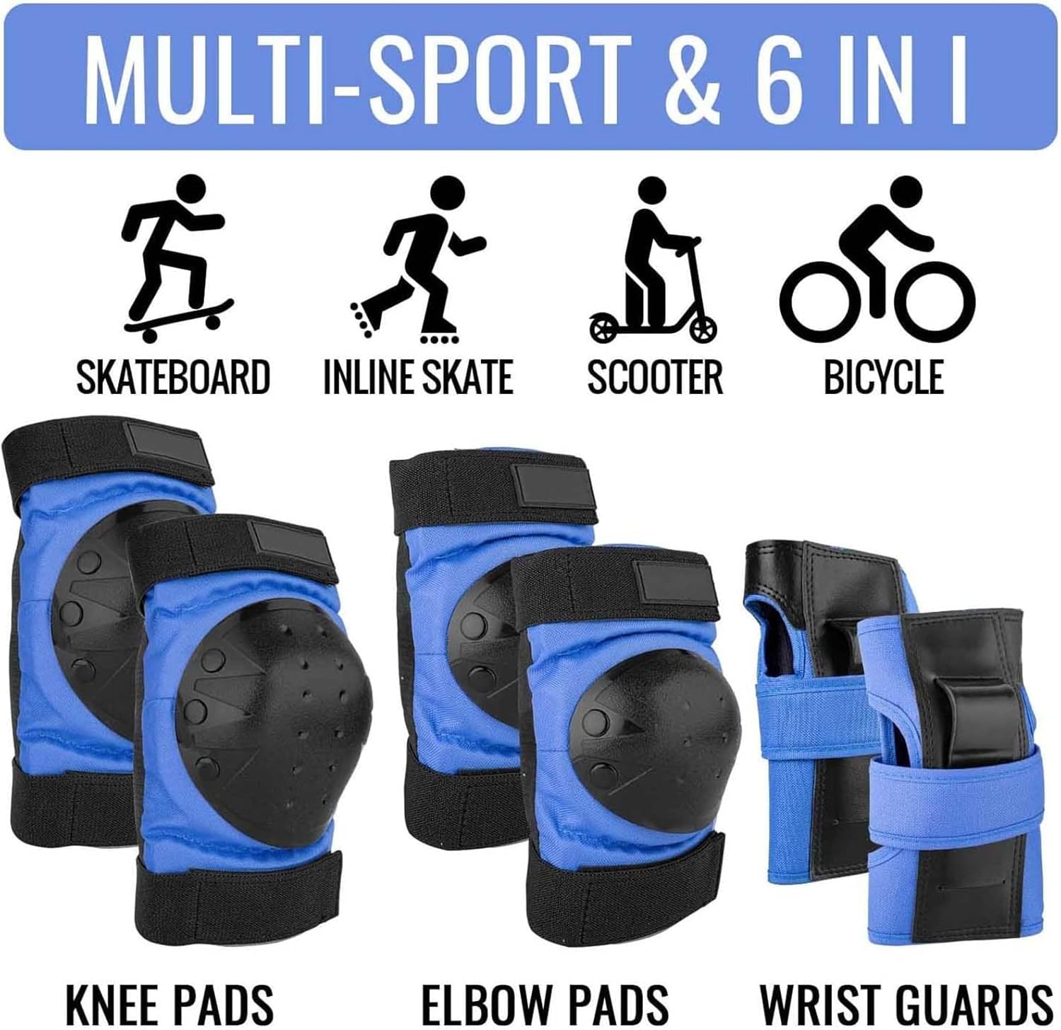 Conjunto De Equipo De Protección para Patines Kee Almohadillas Coderas Muñequeras para Niños Camisetas Monopatín para Adultos Ciclismo Ciclismo Bicicleta Patinete Pati, Blue, S(10-25kg)
