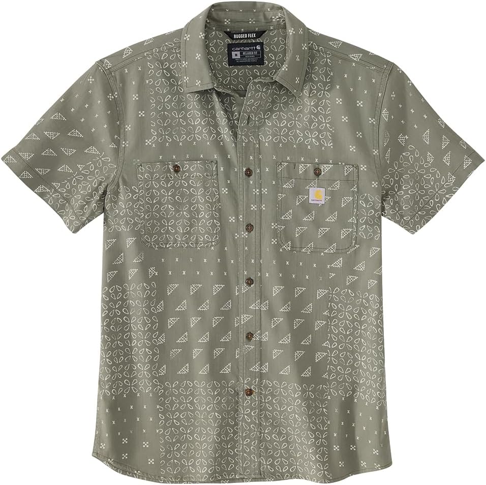 Carhartt Men's Rugged Flex Relaxed Fit Lightweight Short-Sleeve Print Shirt 4X-Large Dusty Olive Bandana Print