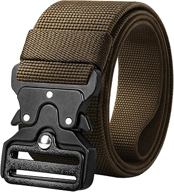 TECEUM Tactical Belt Brown B3 S Heavy-Duty Military, Work, Hiking,Rigger, Utility, EDC Mens Belts Quick-Release Nylon Web
