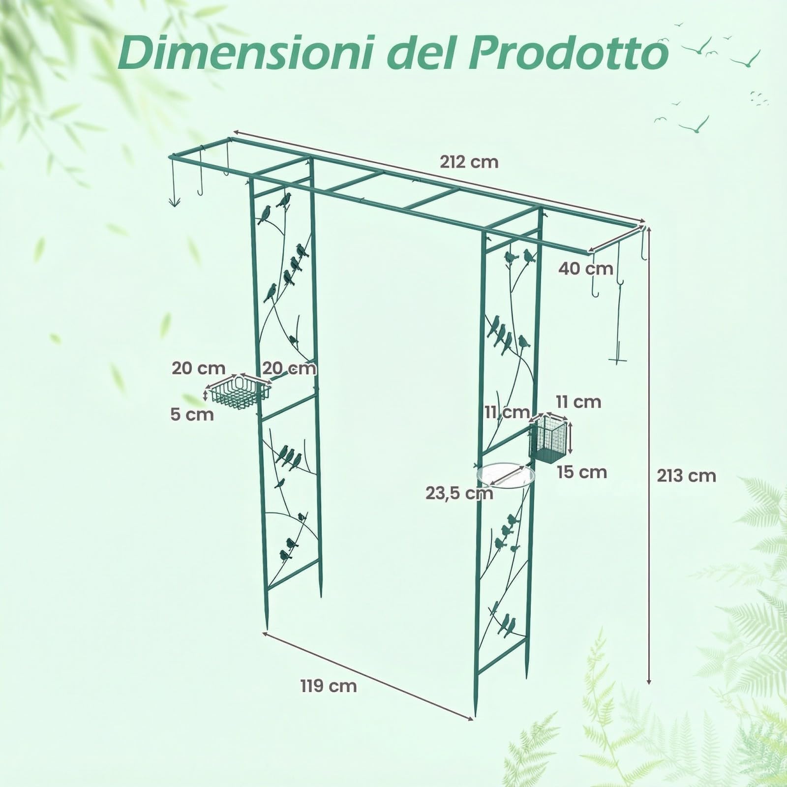COSTWAY Pergolato a Arco da Giardino, Pergola da Esterno Decorativa in Metallo per Piante Rampicanti, Arco da Esterno per Feste, Matrimonio (Verde, Modello 1)