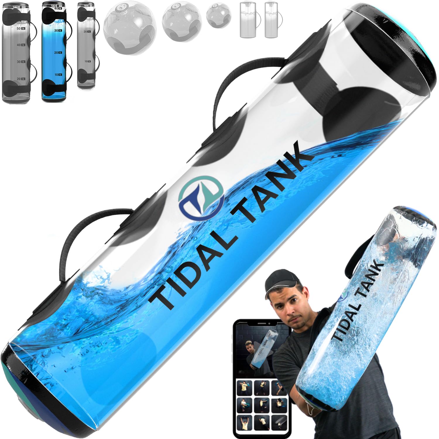 Tidal Tank - Sand Bag Alternative 45 lbs- Adjustable Aqua Bag and Power Bag with Water - Core and Balance Device- Portable Stability Fitness Equipment - Including Online Training Center…