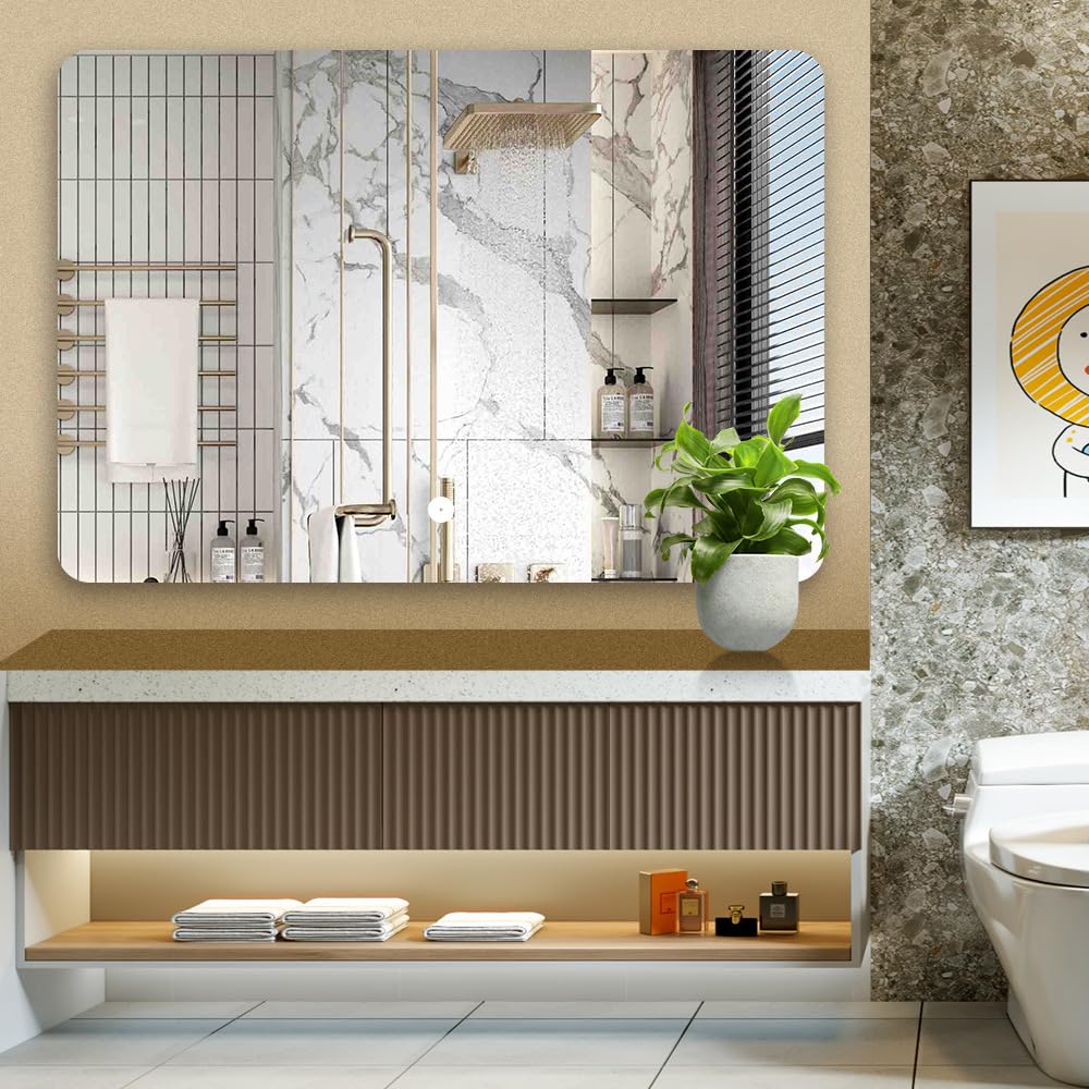 Lustro łazienkowe LED ze światłami, kwadratowe, bezramowe lustro LED do montażu na ścianie w łazience, inteligentne lustro kosmetyczne LED, możliwość przyciemniania (60x80cm)