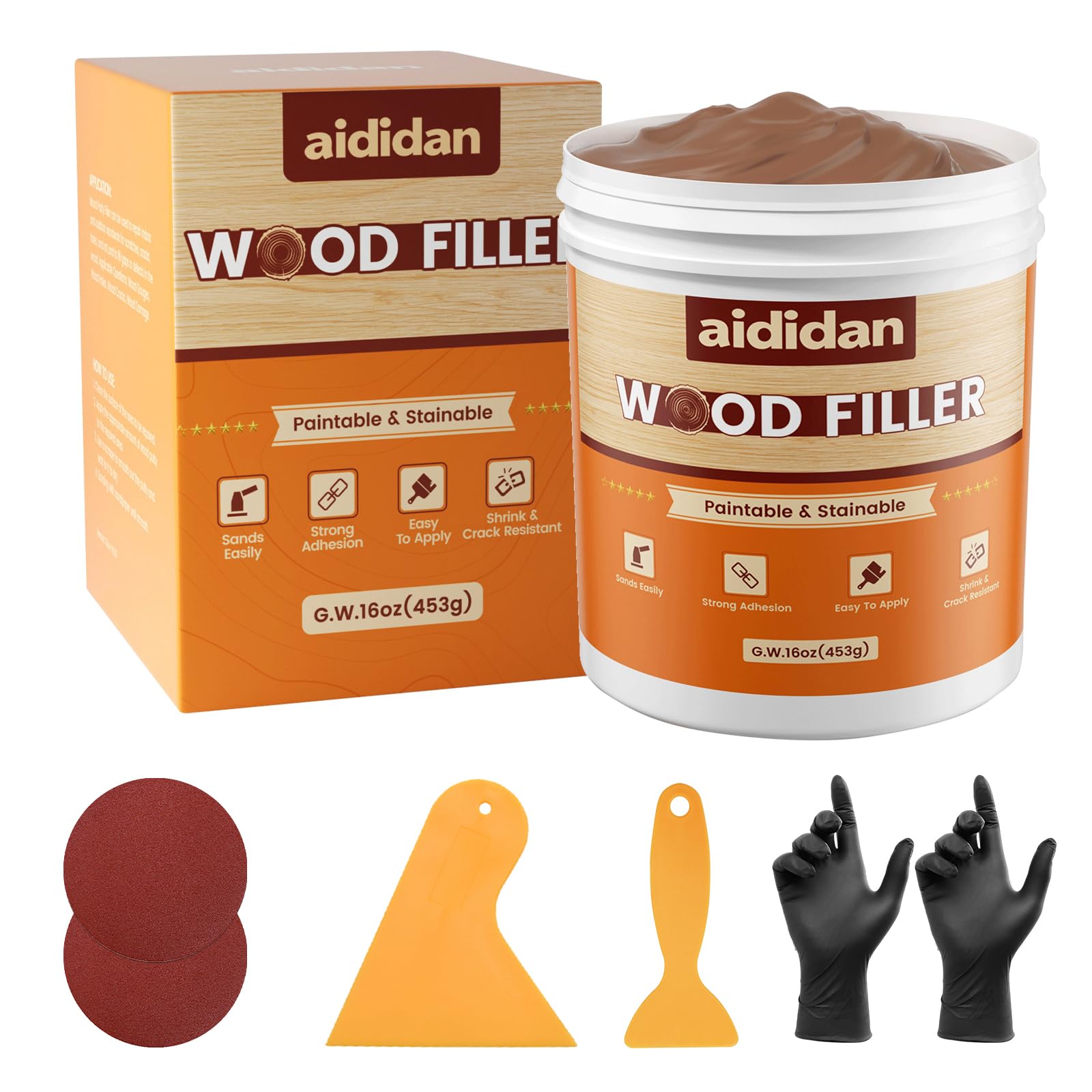 Relleno de madera, kit de reparación de madera, 478 g, colorido, relleno de masilla de madera pintable, muebles de reparación de agujeros de grietas, relleno de madera externo, resistente al agua