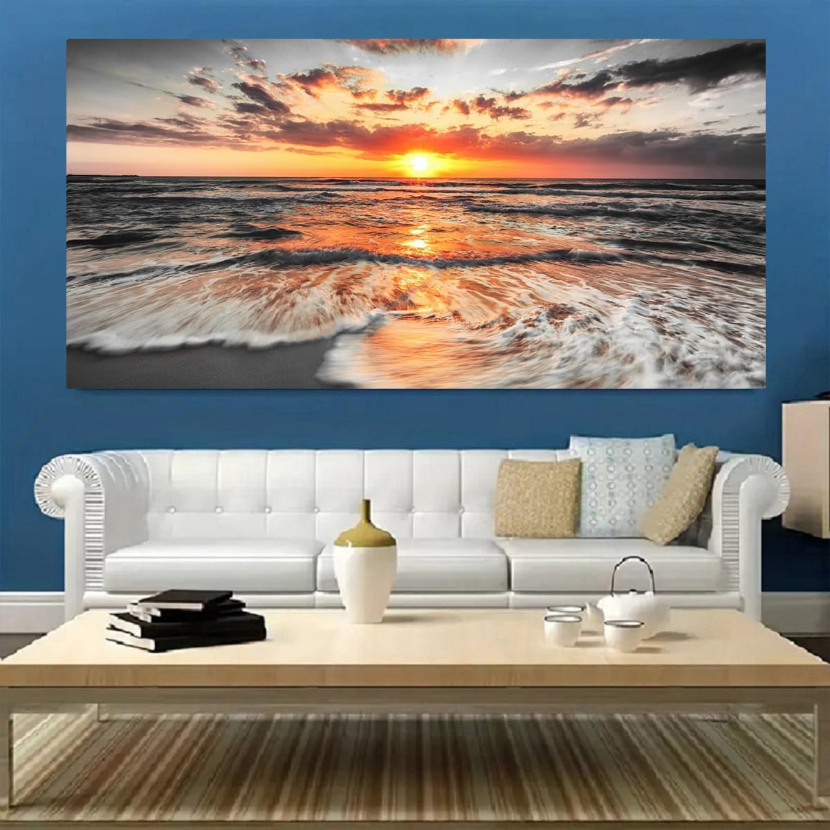 Yxbhhym-Living Room Wall Art Black and White Wall Art Sunset Beach Artwork Canvas Painting Sunrise Seascape Prints Poster Ocean Room Decor Large Pictures Bedroom Decoration Office Décor