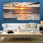 Yxbhym-Bedroom Wall Decor Beach Wall Art Coucher de soleil noir et blanc Affiches Art Seascape Affiches Ocean Room Decor Peinture Grandes Photos pour Salon Mur Décoration Bureau Décor