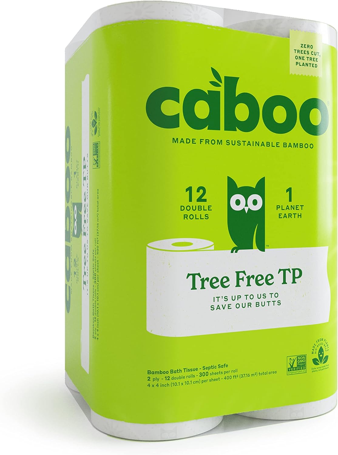 Caboo TreeFree Toilet Paper, 12 Double Rolls, Septic Safe Chemical