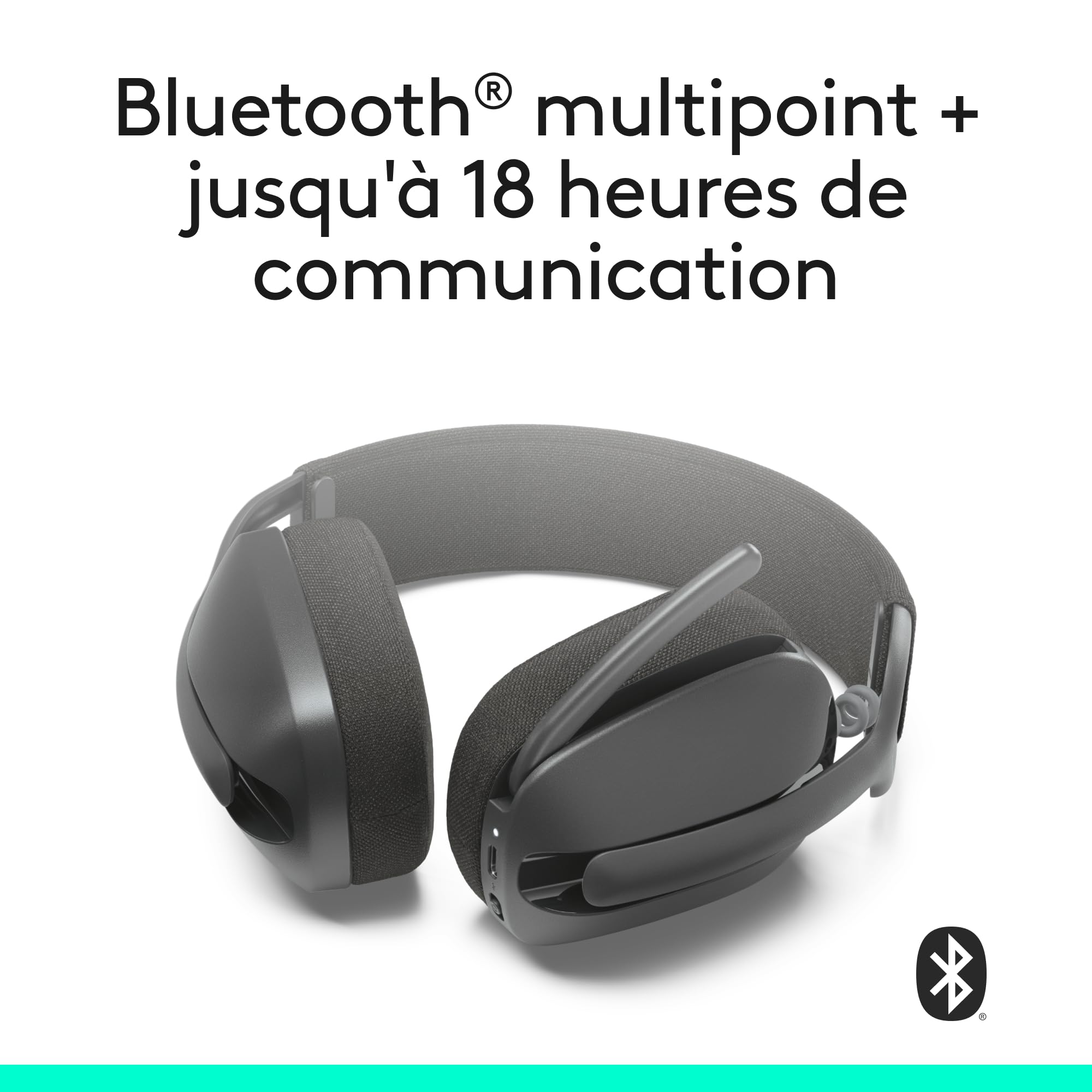 Logitech Zone Vibe 100 Lightweight Wireless Headphones with Noise Cancelling Mic - Advanced Multipoint Bluetooth Earbuds, Teams, Google Meet, Zoom, Mac/PC - Grey