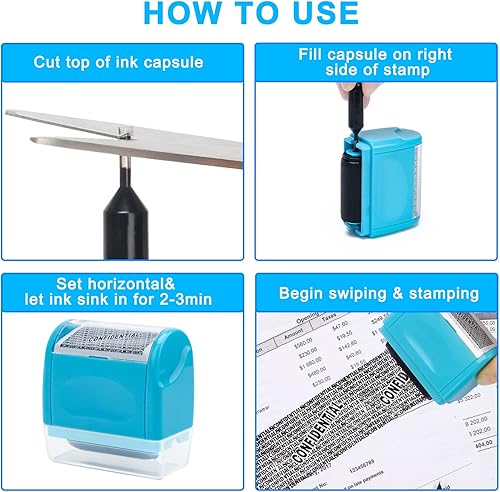 Miniatura 5 de AHIER Sellos de rodillo de protección de identidad incluidos, paquete de 6 recambios de tinta, sello de rodillo confidencial para prevención de robo