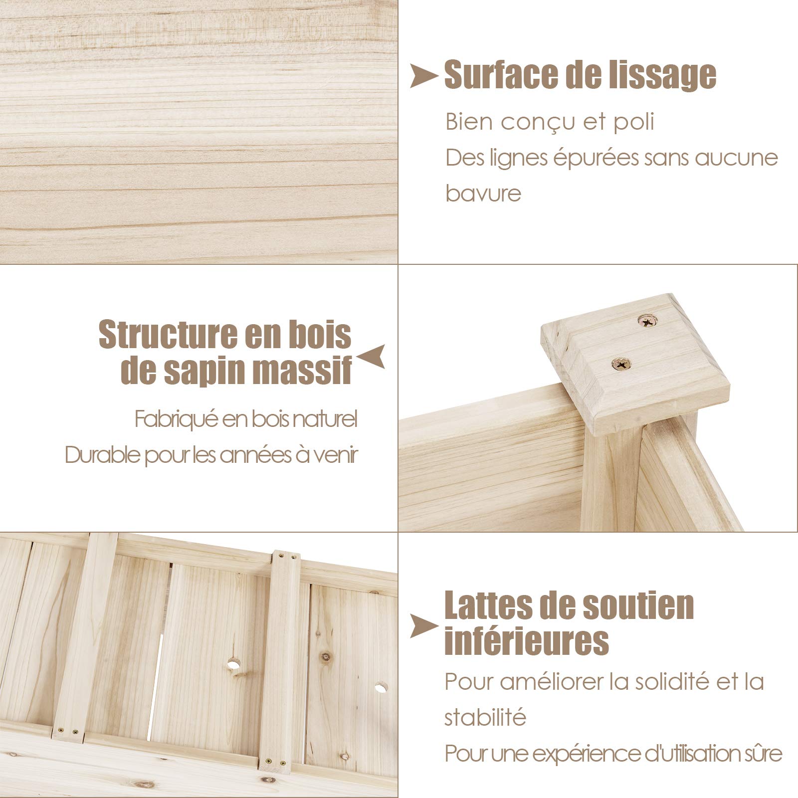 COSTWAY Jardinière Surélevée en Bois avec 5 Trous de Drainage (Naturel)