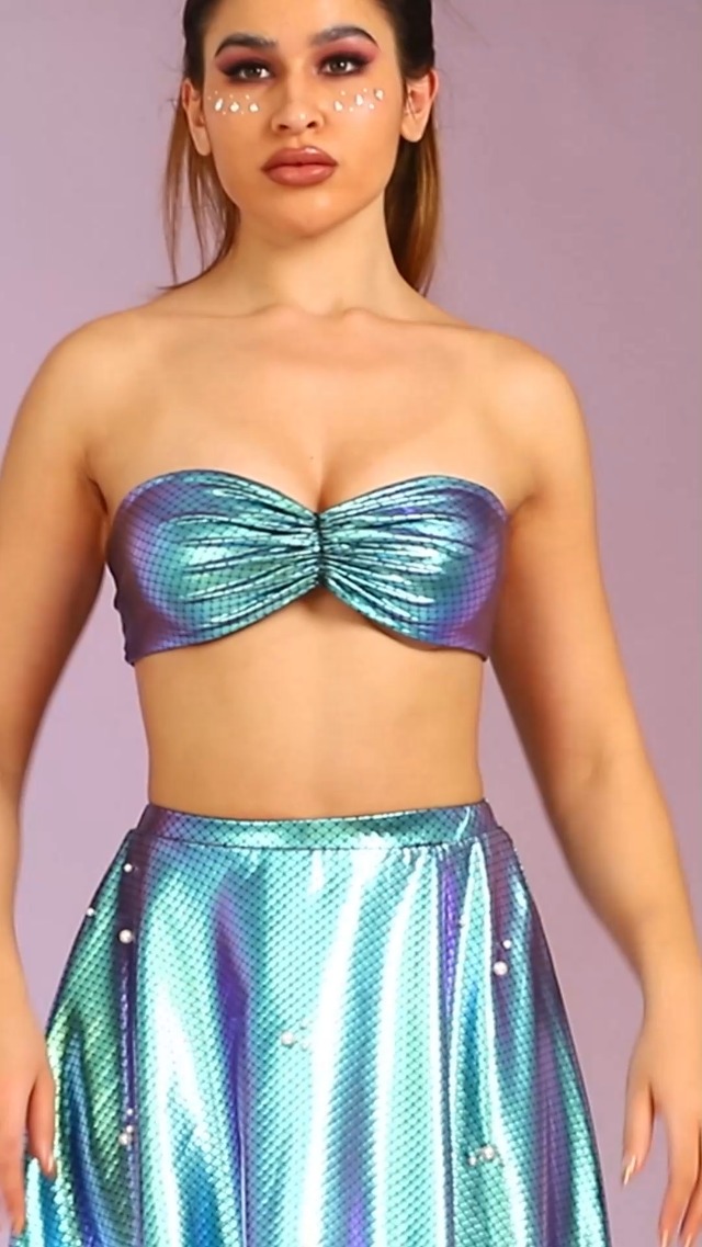 Newcotte 4-teiliges Meerjungfrauen-Kostüm Für Damen – Mit Pailletten-Oberteil, Glitzerrock, Perlen-Taillenkette & Kopfkette – Ideal Für Halloween & Cosplay
