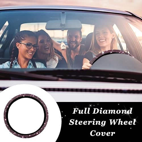 Miniatura 4 de Funda brillante para volante, protector de volante de automóvil de 15 pulgadas con diamantes de cristal para mujeres y niñas, accesorios de