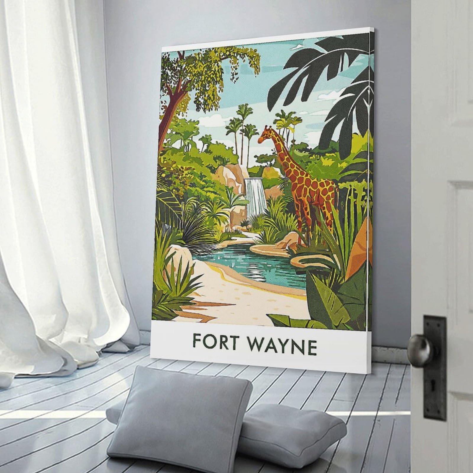 Junmoney Decorative Wall Artwork Fort Wayne Giraffe, 24x36inch(60x90cm), for Living Room, Bedroom Or Apartment Walls, Decorative Artwork for Empty Walls