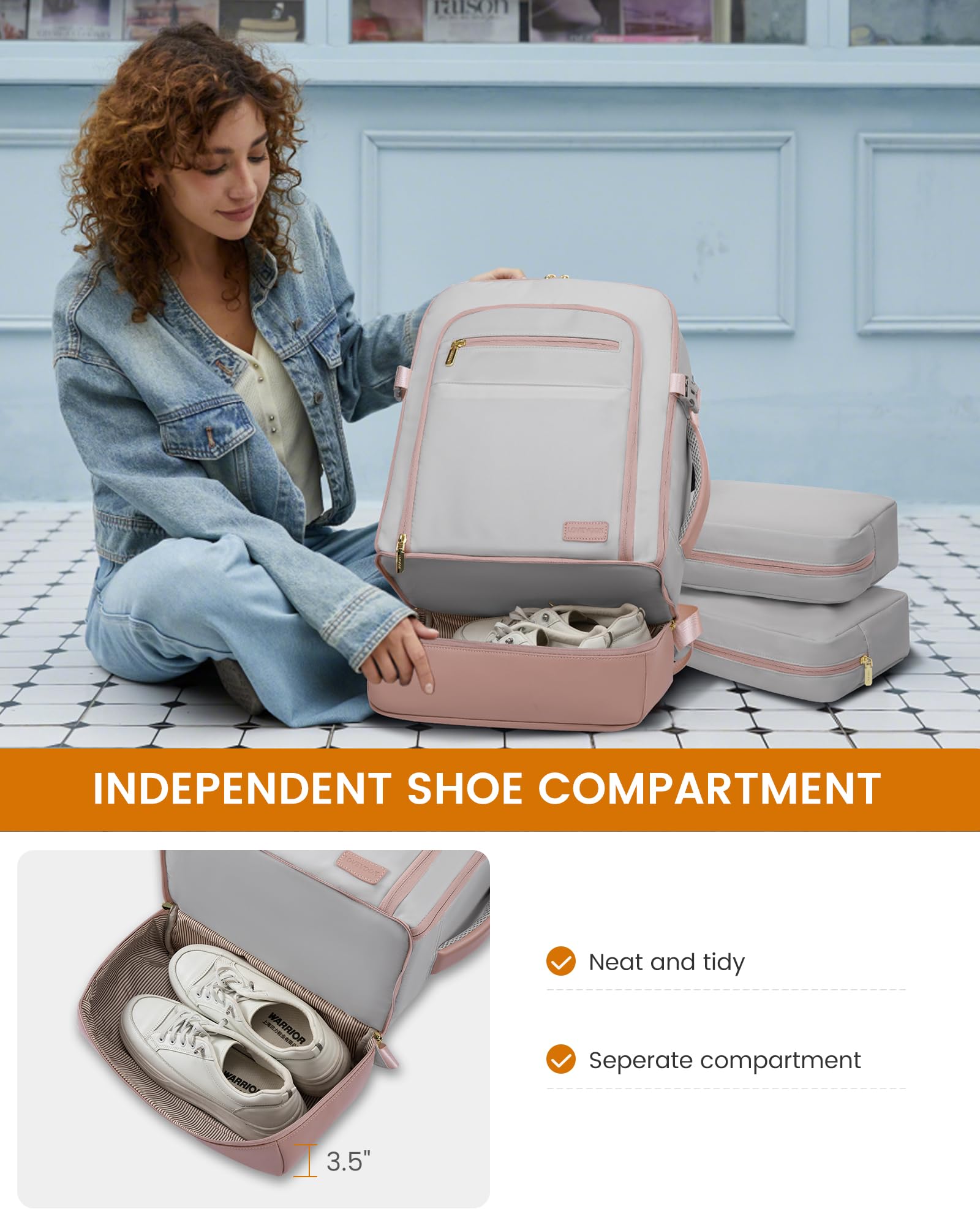 LOVEVOOK Mochila de viaje para mujer con compartimento para zapatos, bolsa de viaje para artículos personales, mochila de transporte aprobada por vuelos