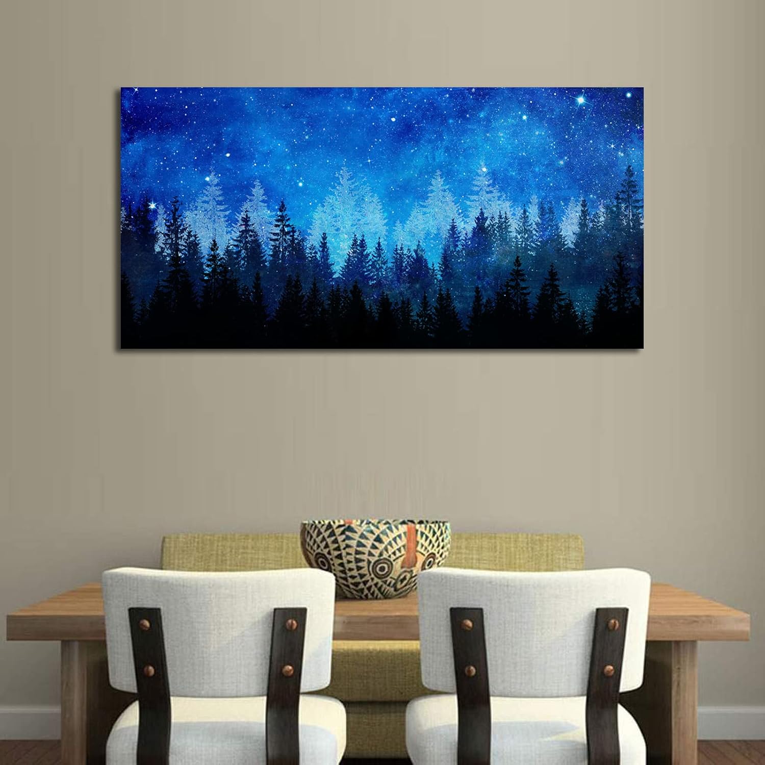 NINEASO Forest Canvas Wall Art Abstract Blue Forest Pictures Wall Decor Blue Night Starry Sky Canvas Print Artwork for Bedroom Living Room Office Home Wall Decoration Framed Ready to Hang 29" x 58"