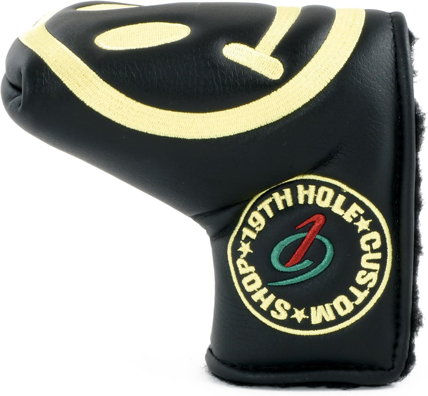 19th Hole Custom Shop Smile Face Golf Headcover for Blade and Midsize Mallet Putter, Black