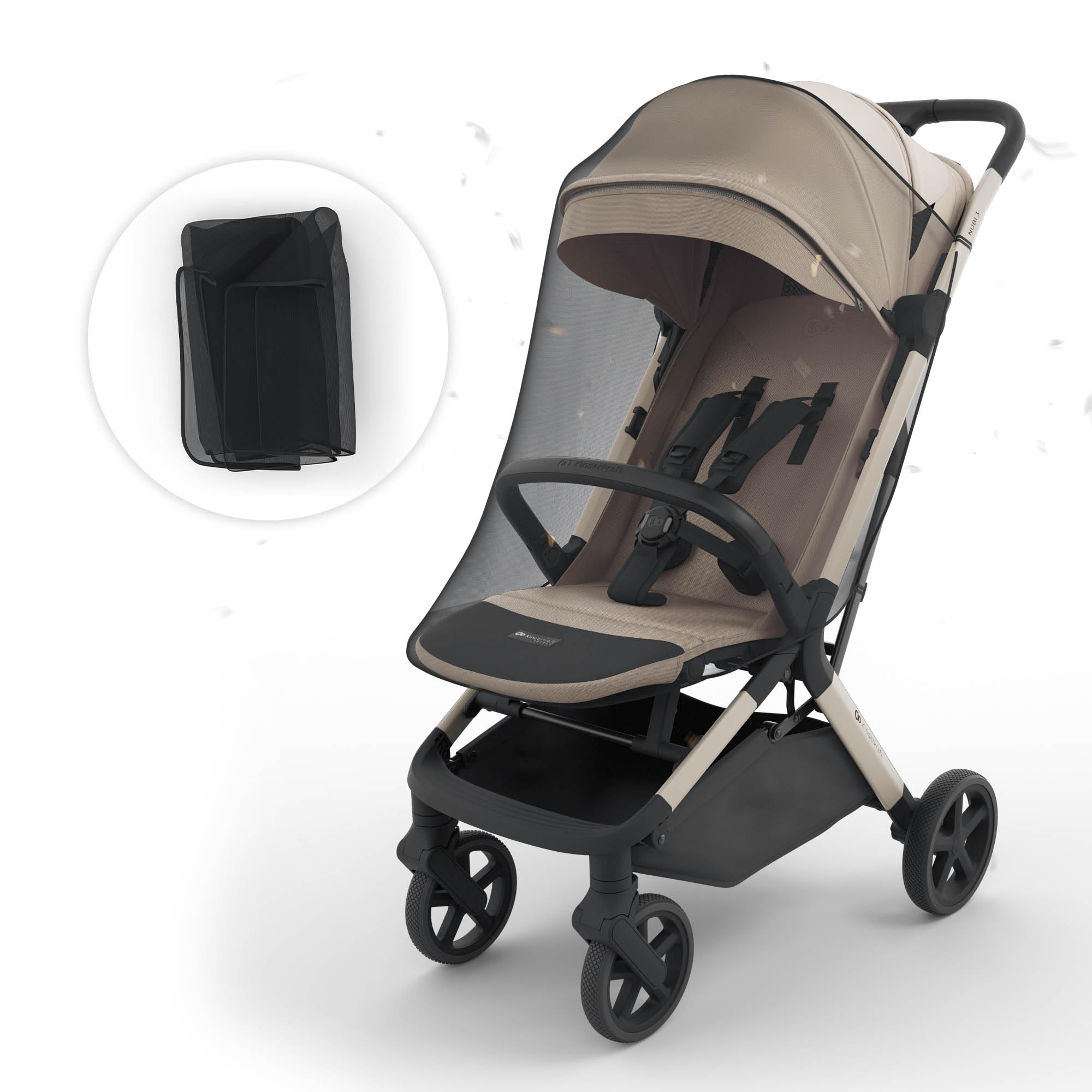 Kinderkraft NUBI 3 Poussette jusqu'à 22 kg, poussette, avec pliage automatique, capote imperméable, filtre UPF 50+, poids léger 8,7 kg, position allongée, harnais de sécurité 5 points, beige