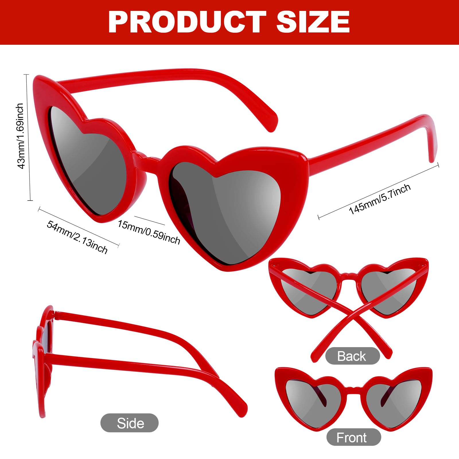 Ainiv Occhiali da Sole a Forma di Cuore, 2 Paia di Occhiali Vintage Cat Eye Love, Protezione Solare UV400 e Protezione UV Lenti Grigie Nere, per Donna Uomo Bambini Party