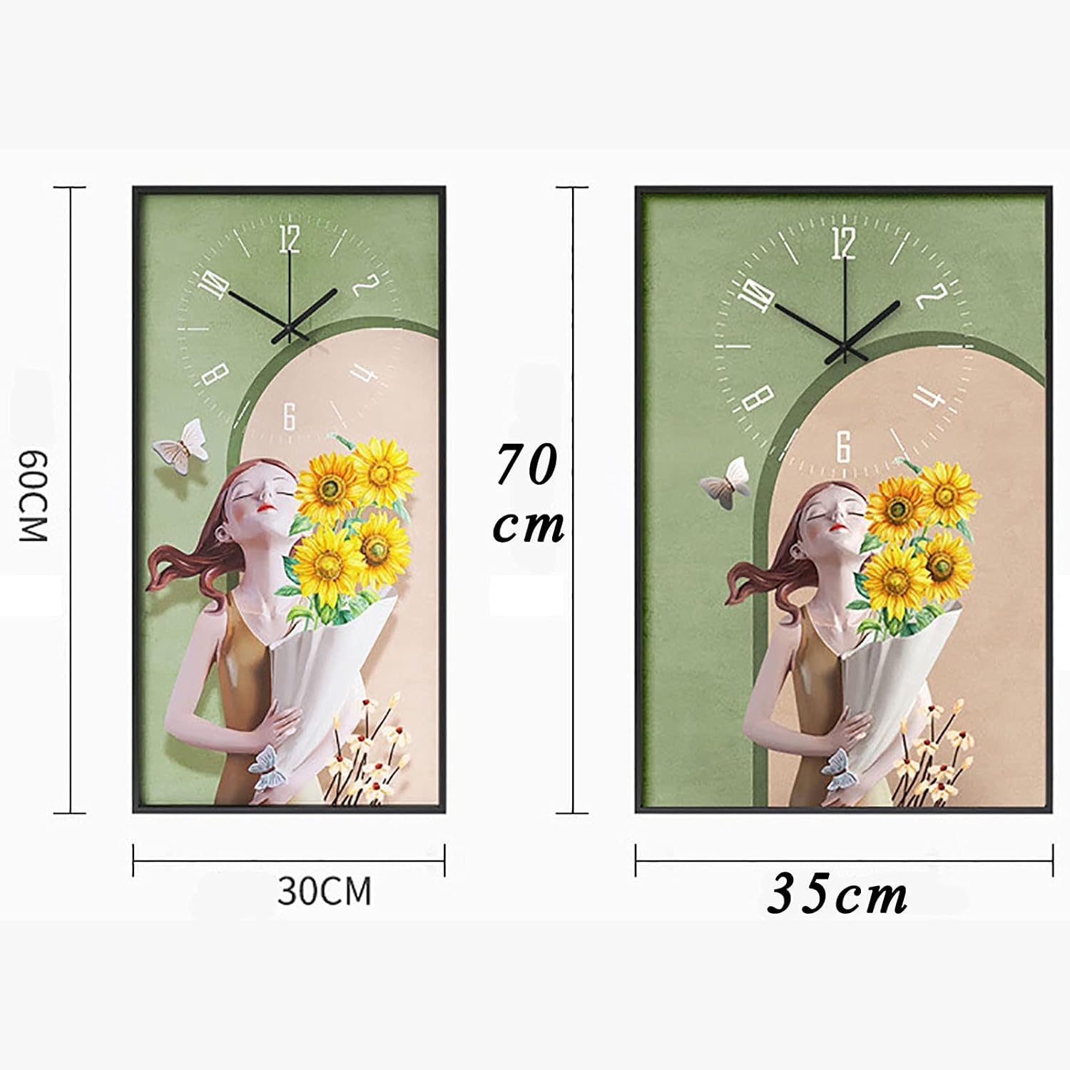 European Style Living Room Home Fashion Nordic Light Luxury Creative Clock/Modern Minimalist net red Decorative Painting Quartz Clock (Color : B Size : 80×40cm) (B 70×35cm) image 2