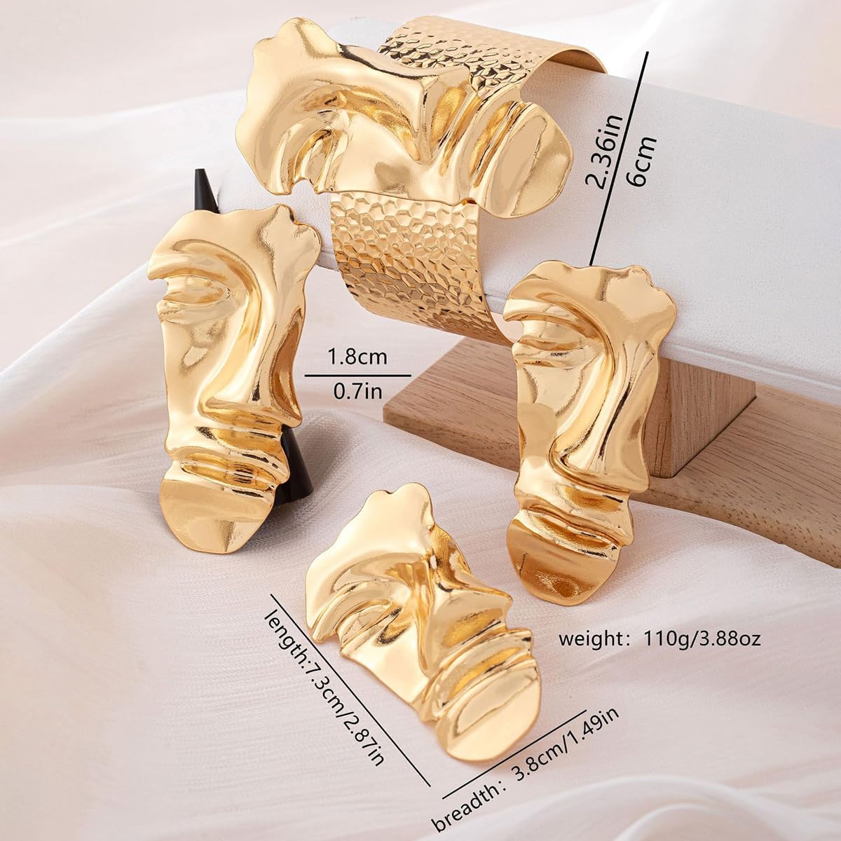 Vintage Human Half Face Jewelry Sets for Women Men Gothic Punk Bracelets Earrings Rings Sets Exaggerated Facial Geometry Rings Bracelets Earrings Set Irregular Geometric Bracelet Earring Ring Holiday Birthday Halloween Party Prom Accessories