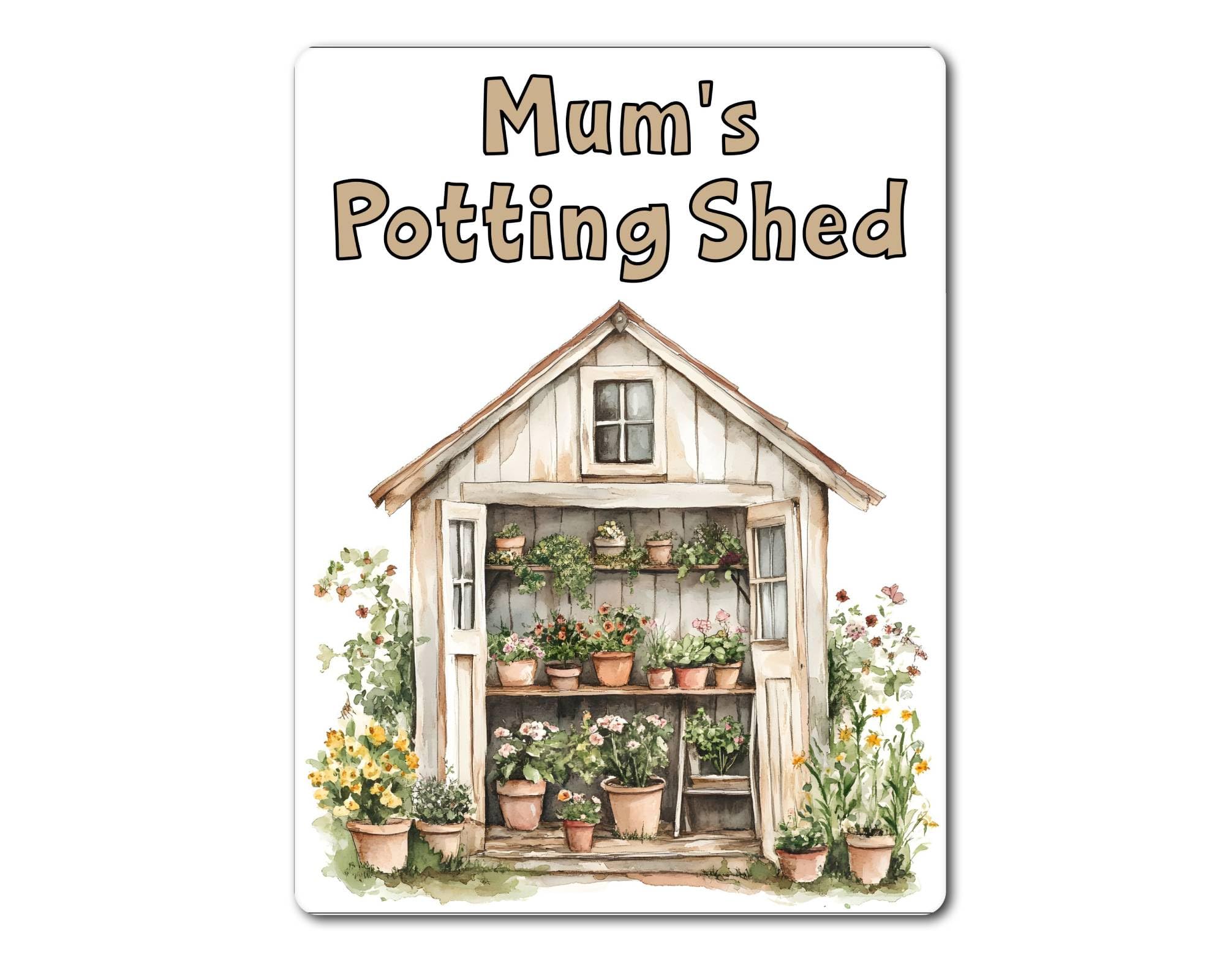 Decalarama Beige Mum Metal Sign Gift – Mum's Potting Shed – - Family Fun Gardening Allotment Novelty Aluminium Present