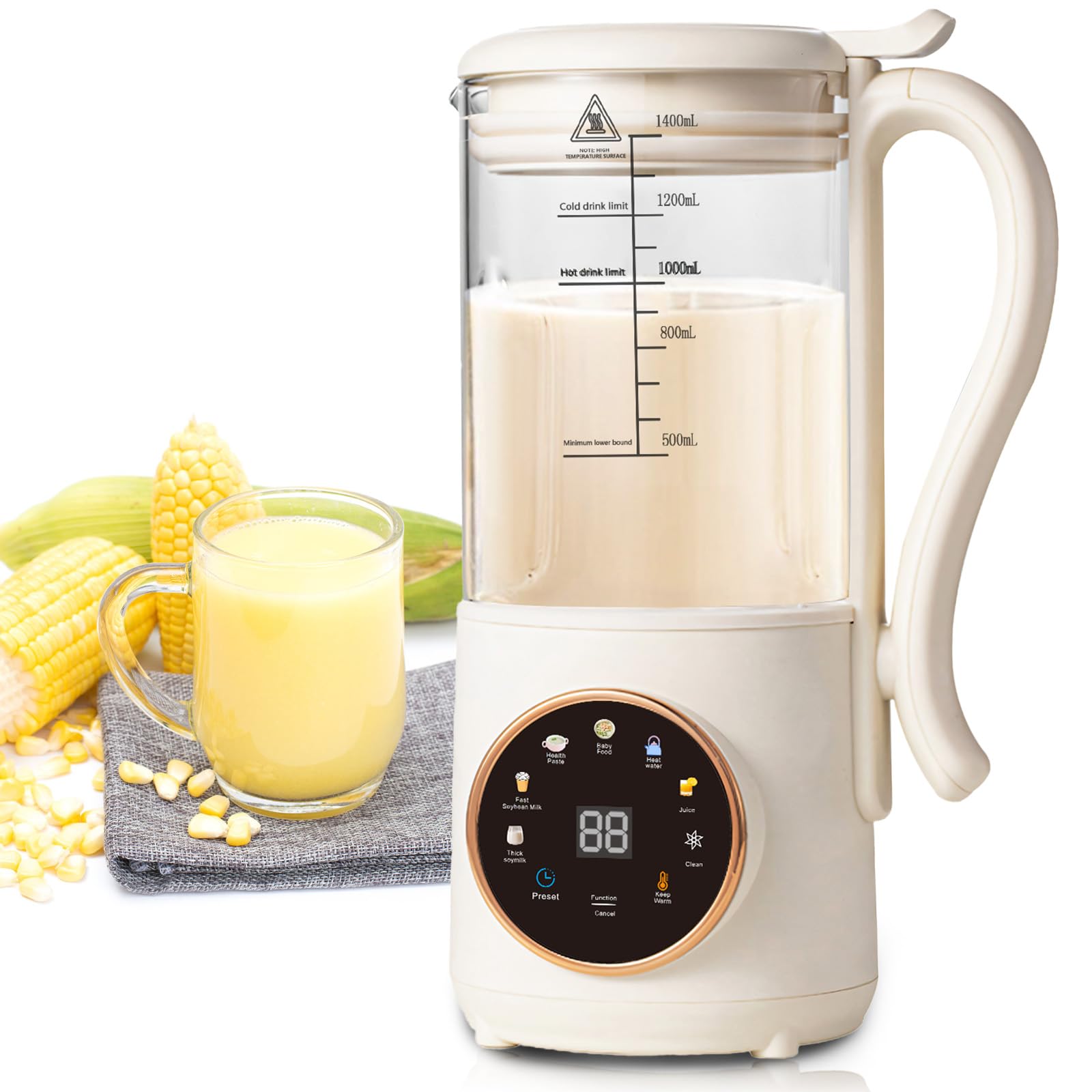 50oz Automatic Nut Milk Maker, 9-in-1 Homemade Plant-Based Milk Machine for Juice, Oat, Soy, Almond, Coconut Milk with Delay Start, Boil Water, Keep Warm, Auto Clean & More