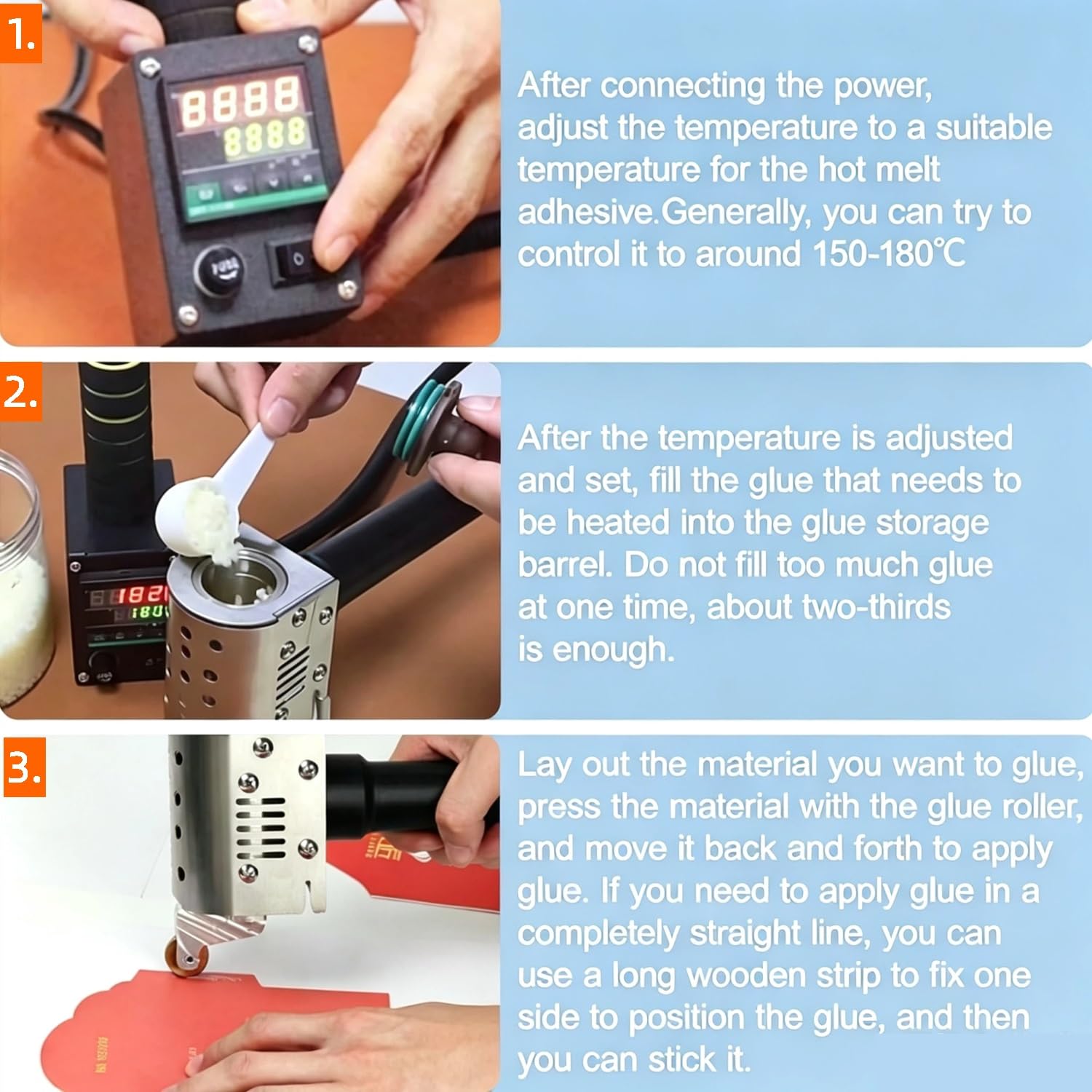 Dispenser a rullo per colla a caldo, temperatura regolabile 50-300 ℃, macchina per incollaggio commerciale per imballaggio di tessuti e incollaggio in pelle con rullo da 8 mm